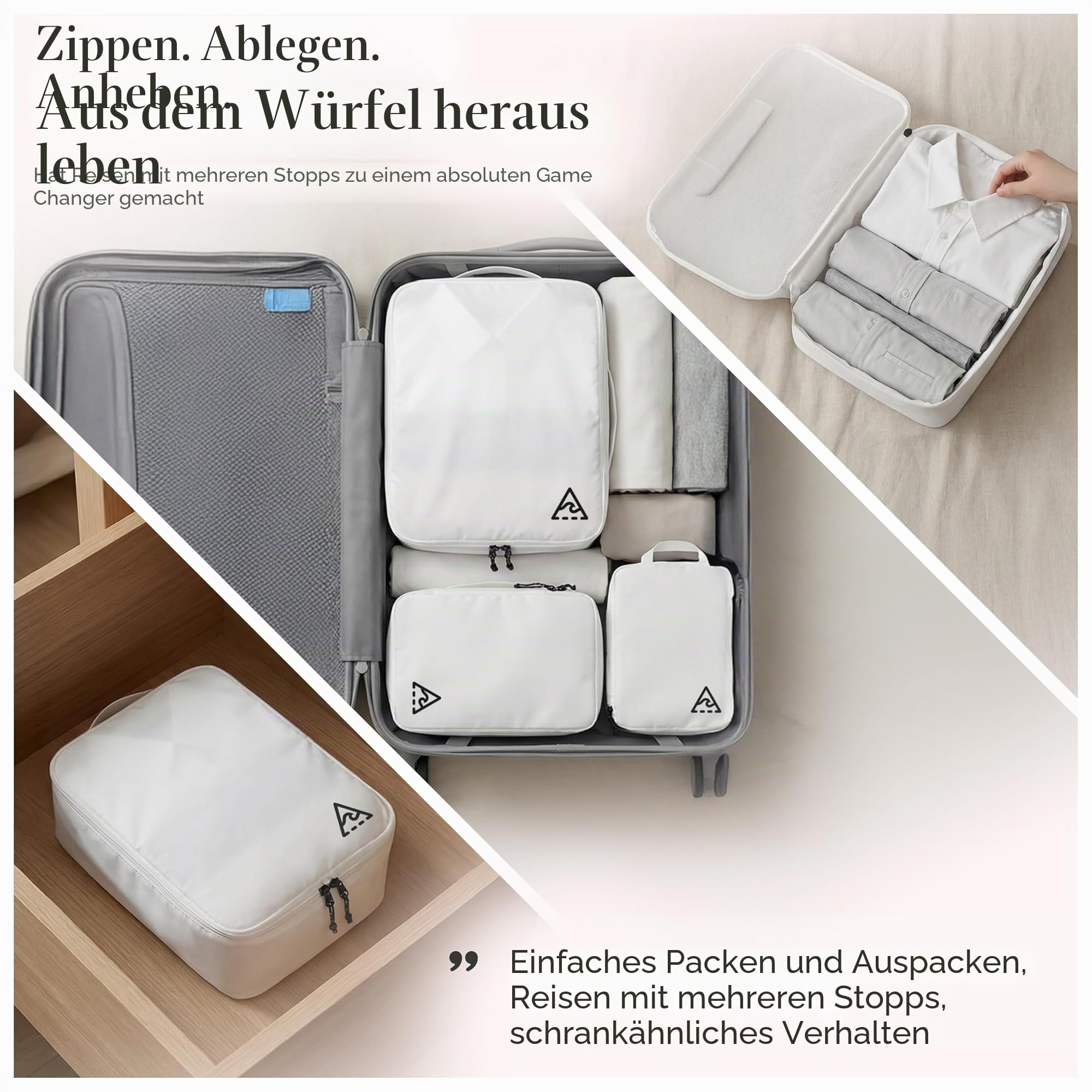 Deluxe Kompressions-Verpackungswürfel für Reisen, Platz maximieren im Gepäck, patentiertes HybridMax-Doppelkapazität-Design, komprimierbare Packwürfel für Reisen, groß, klein, mittel, 8er-Set/4er-Set