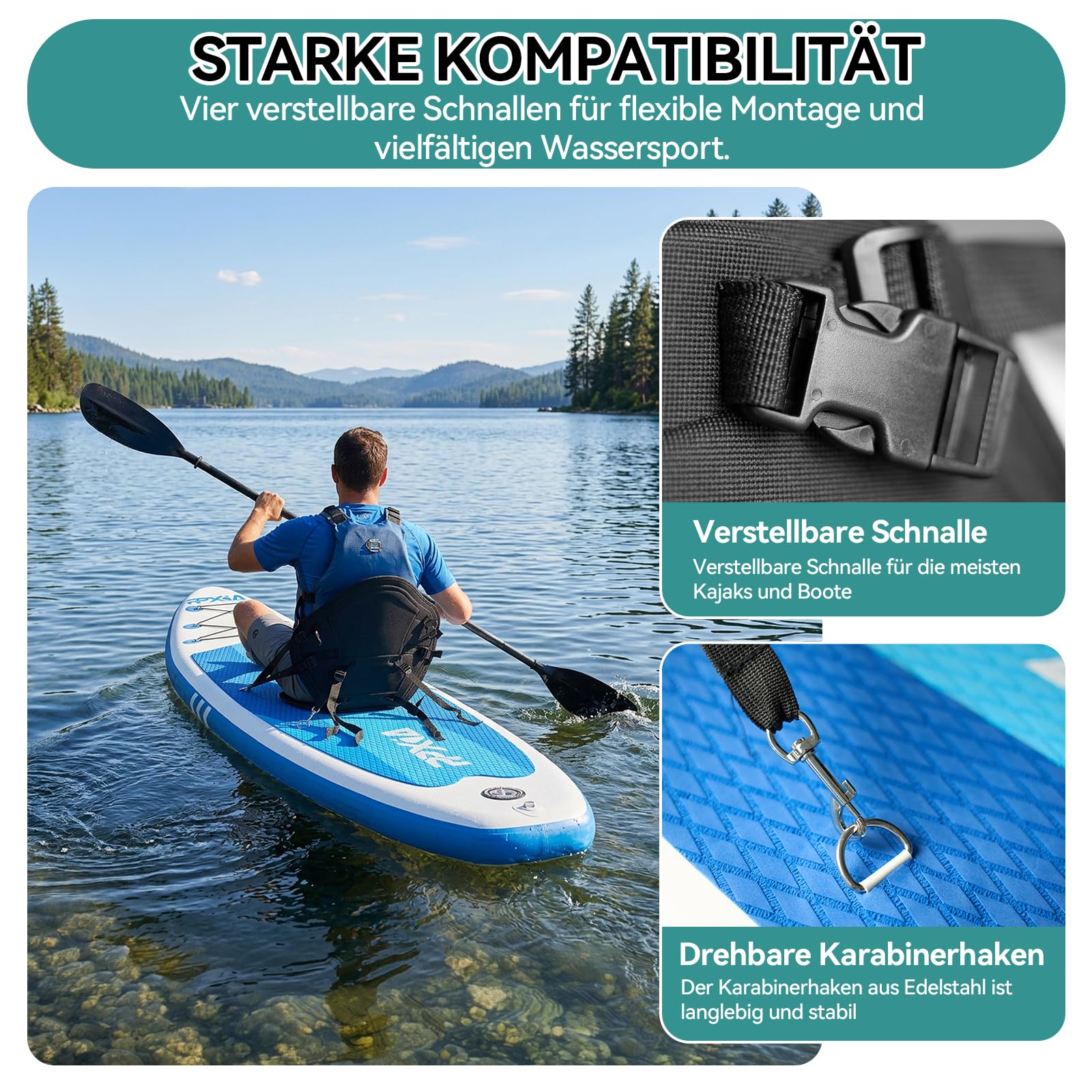 Kajak Sitz, Universal Abnehmbar Einstellbar Kajaksitz SUP Board Zubehör Stand Up Paddle Board Surfboard Gepolsterte Rückenlehne 51x45cm Kompatibel mit Kajak, Ruderbooten