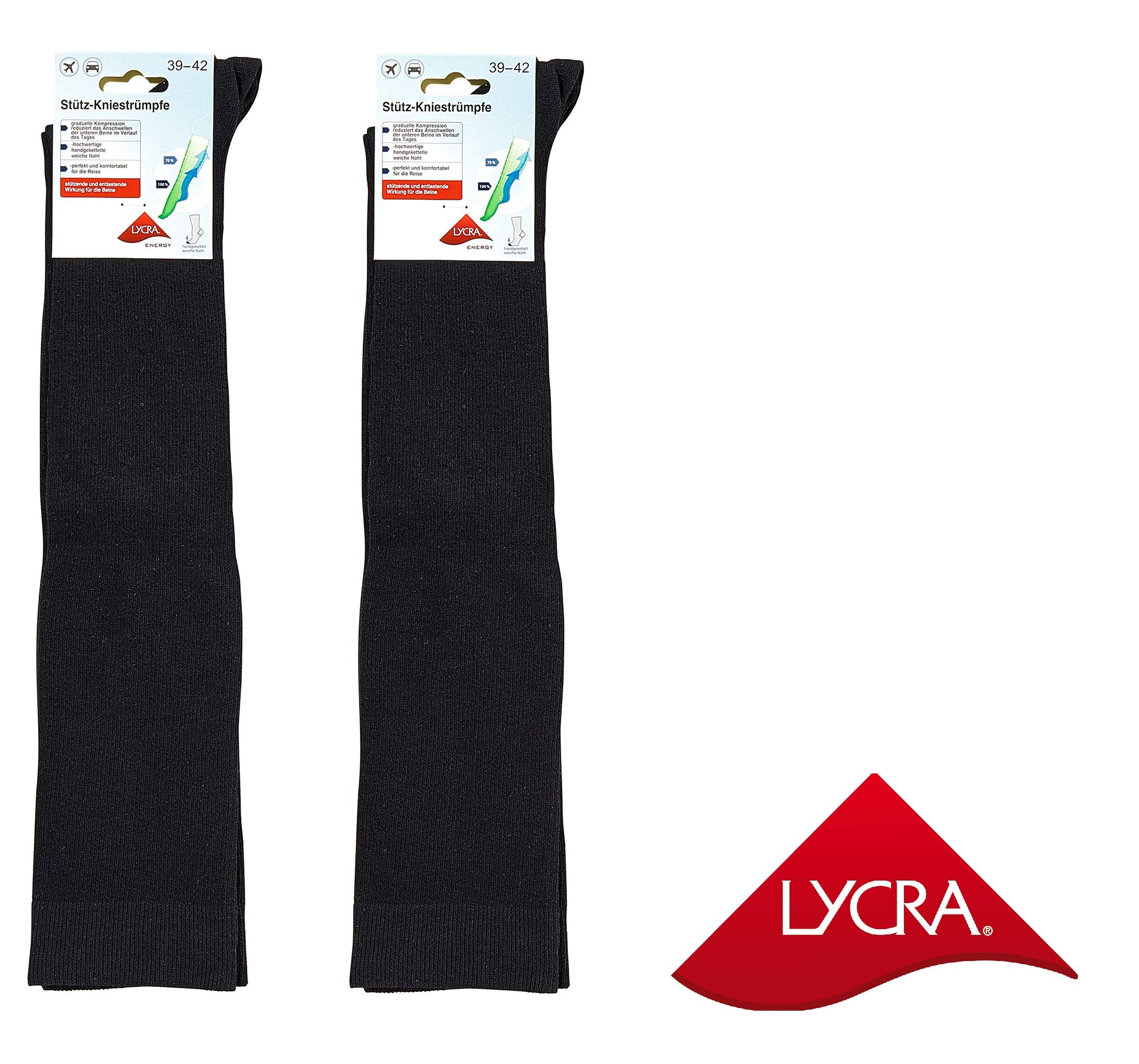 Leo Design 2 Pairs Gradual Compression Socks for Women Support Knee Medical 15mm/Hg (US 5-7.5, Black)