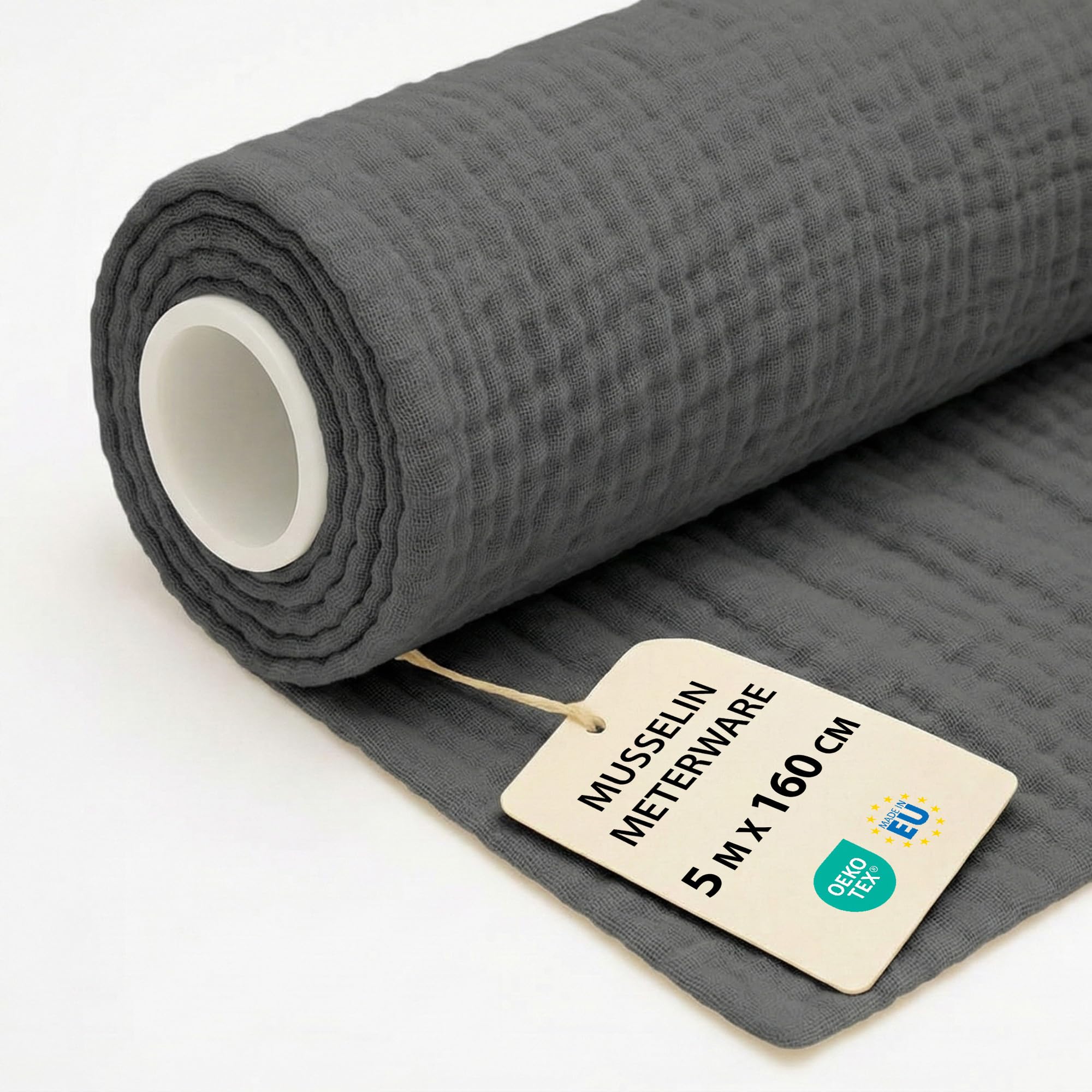 Muslin Fabric by the metre 5 M x 160 cm - Fabric for Crafts Sewing Decoration Perfect for Dressmaking Upholstery Accessories and DIY Couture Projects Oeko-Tex Dark Gray