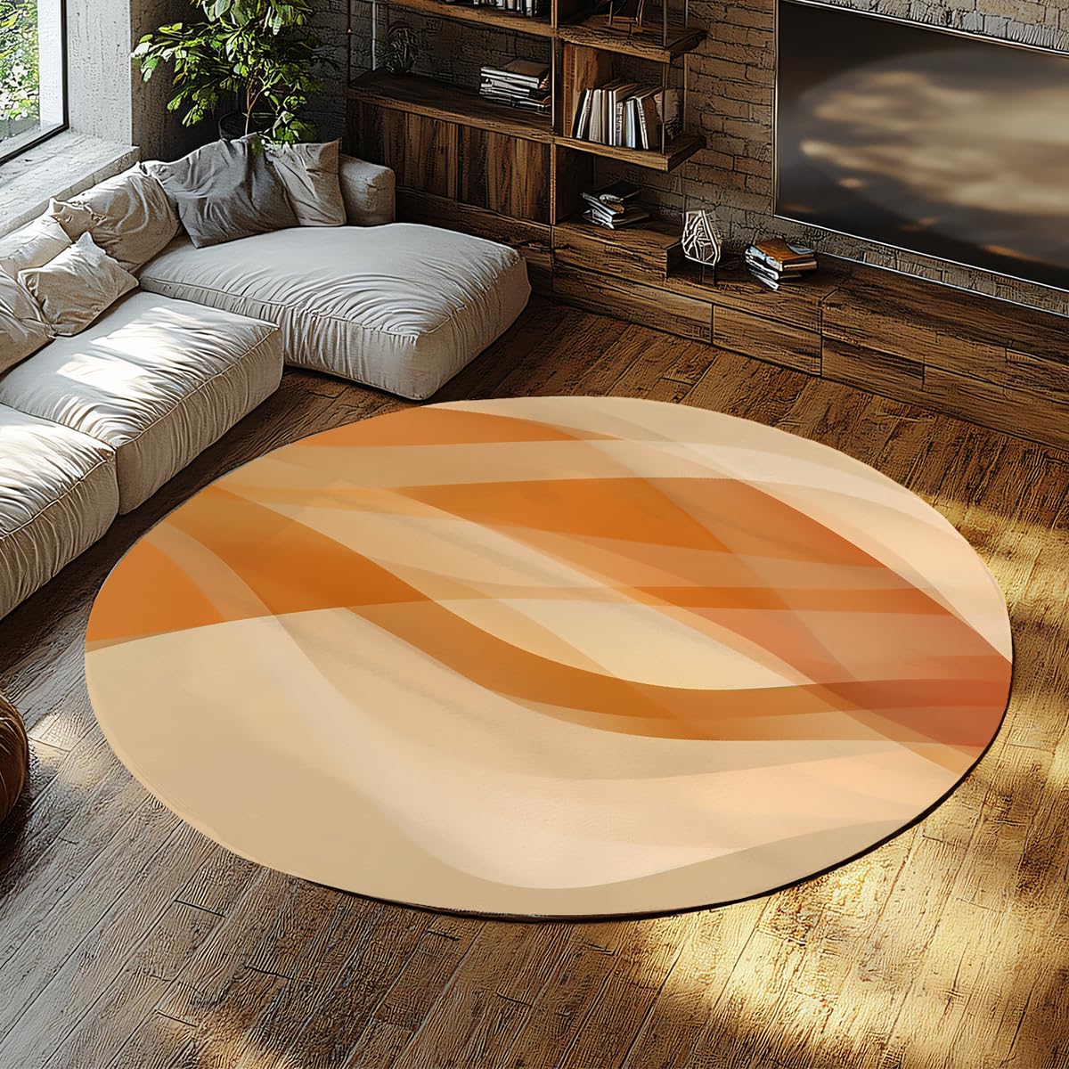 Tapis de sol abstrait 100cm beige et orange lavable et mince Roun