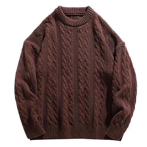 Laixton Mens Oversized Sweater Unisex Long Sleeve Cable Knit Sweaters Aesthetic Streetwear Casual Sweater Jumper Tops - Woven Knit Coffee - XX-Large