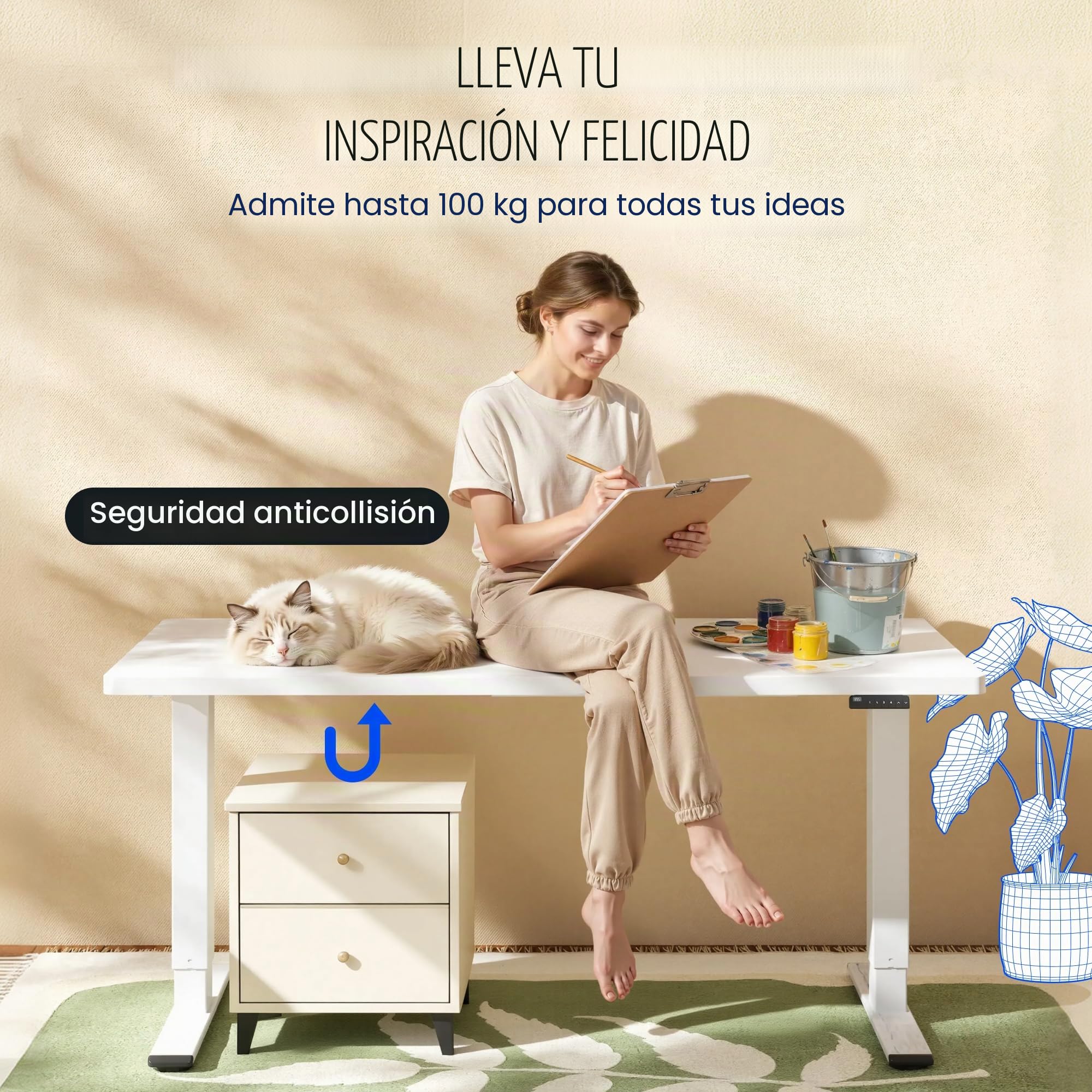 FLEXISPOT E1 Pro Escritorio Elevable Eléctrico con 2 Motores y 2 Patas Escritorio Ajustable en Altura de Acero con 4 Funciones de Memoria Standing Desk, Carga de 100kg(Marco en Blanco)