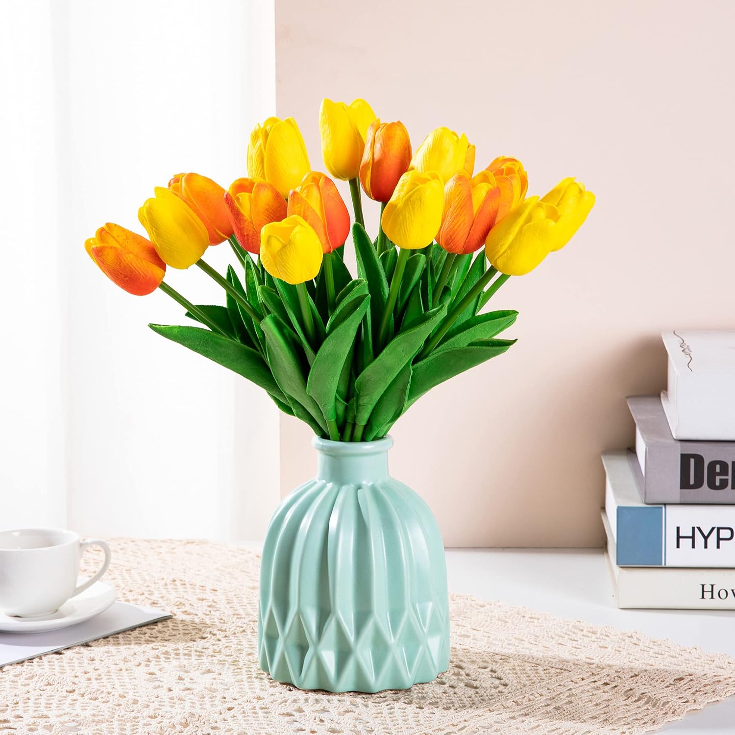 Amazon Com Cinseer 件鬱金香人造花真實觸感多色鬱金香 適合派對 家庭 婚禮裝飾 橘色 黃色 Everything Else