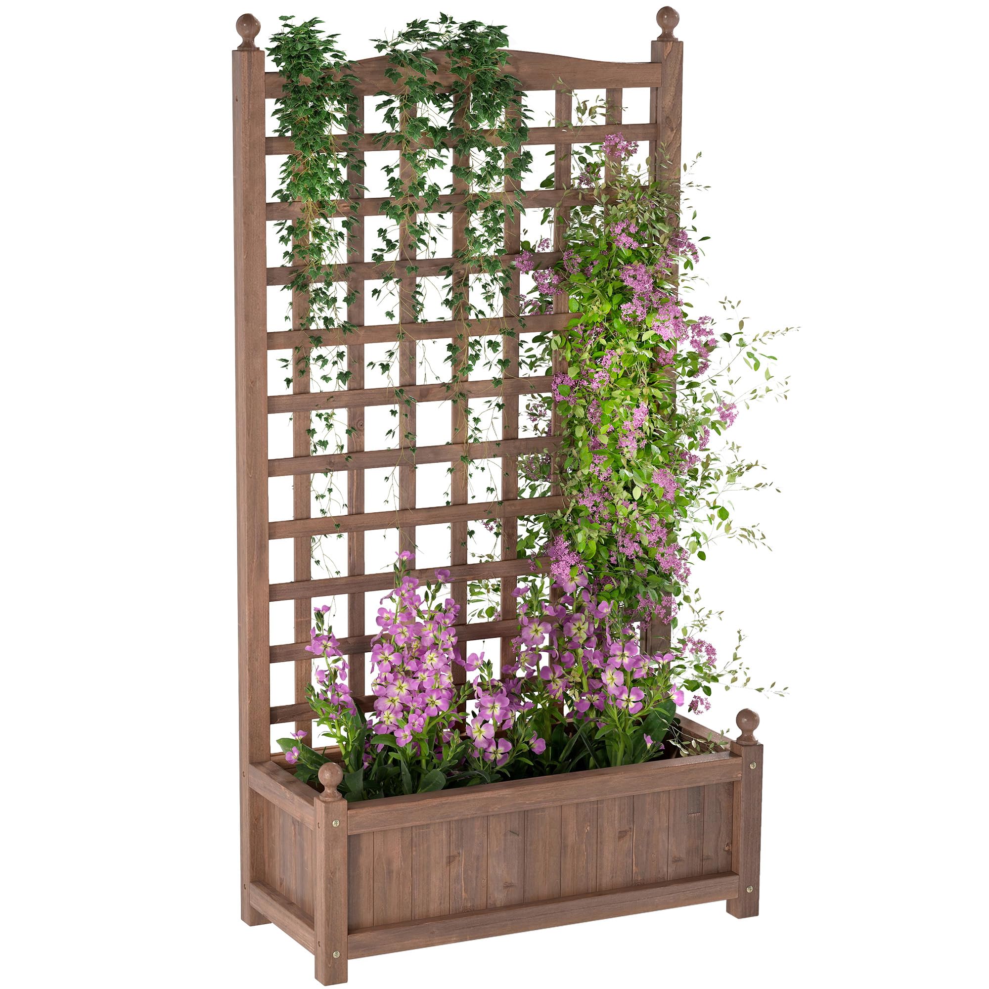Outsunny Jardinière avec Treillis - bac à Fleurs - jardinière sur Pied - dim. 64L x 28l x 120H cm Inserts d'irrigation Inclus Bois Sapin traité