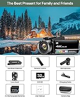 Vista 8 de Videocámara 4K 64MP para vlogging, cámara para YouTube, pantalla táctil de 3.0", zoom digital de 18 aumentos, visión nocturna IR con micrófono