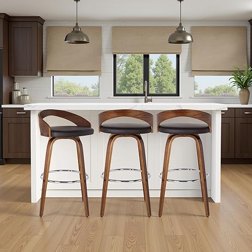 Miniatura 19 de Armen Living Sonia 66 cm de altura del asiento Taburete de bar giratorio de mediados del siglo XX moderno para isla de cocina con respaldo en cuero