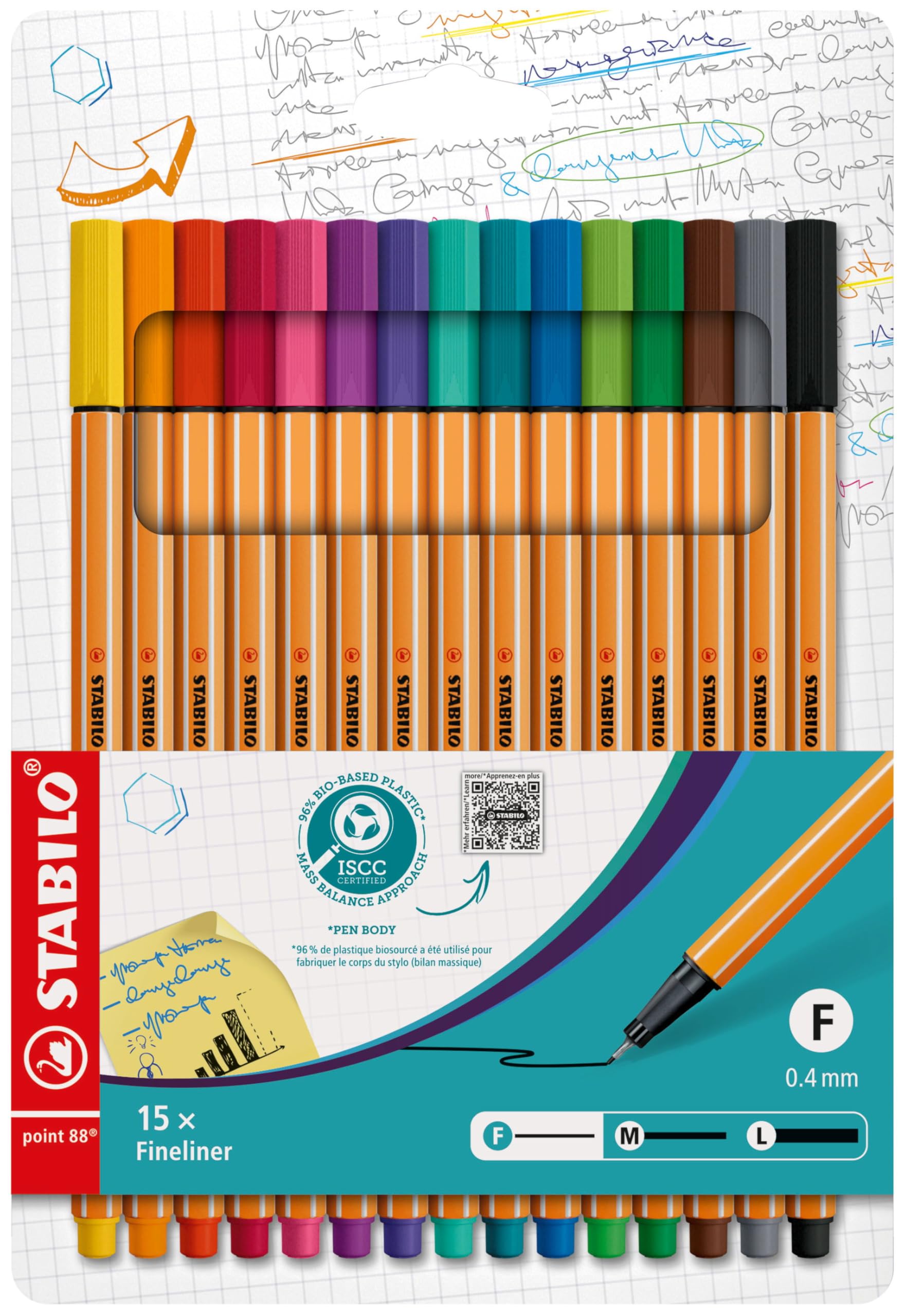 STABILO Fineliner point 88 – 15er Pack, 15 Standardfarben