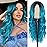 NAYOO Long Ombre Bluish Green Wavy Wig for Women 26 Inch Middle Part Lace Hairline Curly Wavy Wig Natural Looking Synthetic Heat Resistant Fiber Wig for Daily Party Use