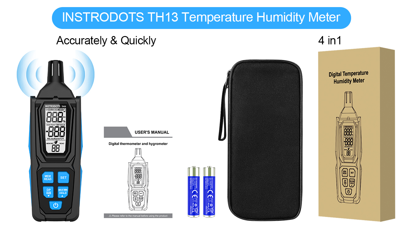 Image of Temperature Humidity Meter, High Precision Digital Psychrometer Hygrometer with Dew Point, Wet Bulb Thermometer for Indoor Outdoor, 99 Data Storage, Temp Alarm, Backlight, MAX /MIN, Auto Shutdown