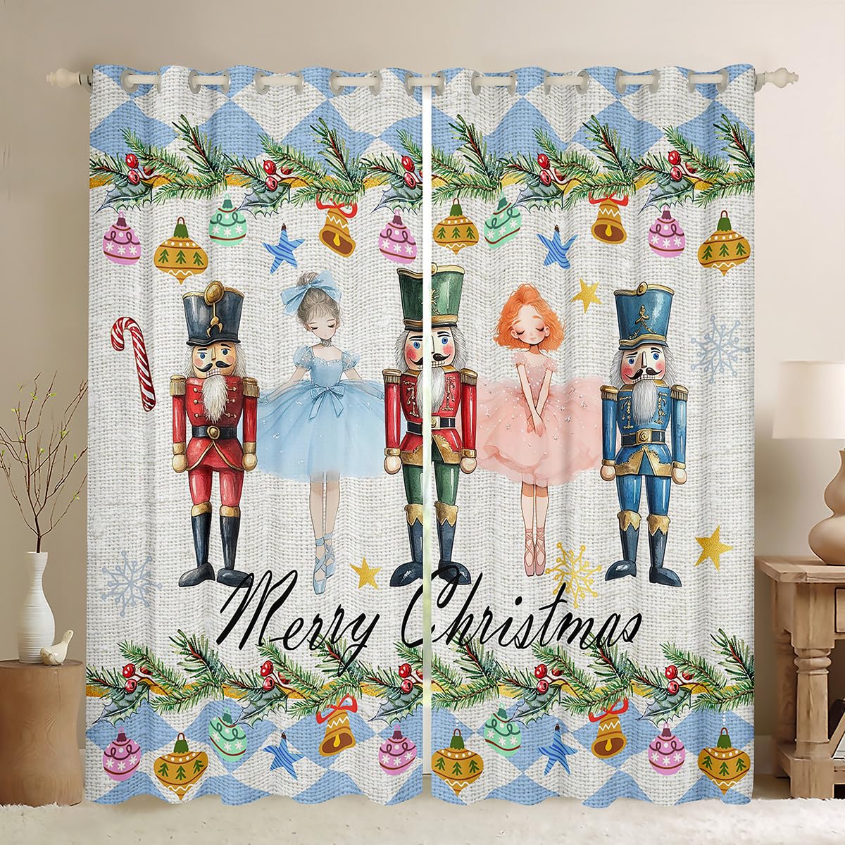 Homewish Nutcracker and Ballet Girl Curtains for Bedroom,Christmas Nutcracker Curtains Gifts for Kids Girls Boys,Xmas Decorations Curtains Winter Snowflake Window Curtains 2 Panels 52x63