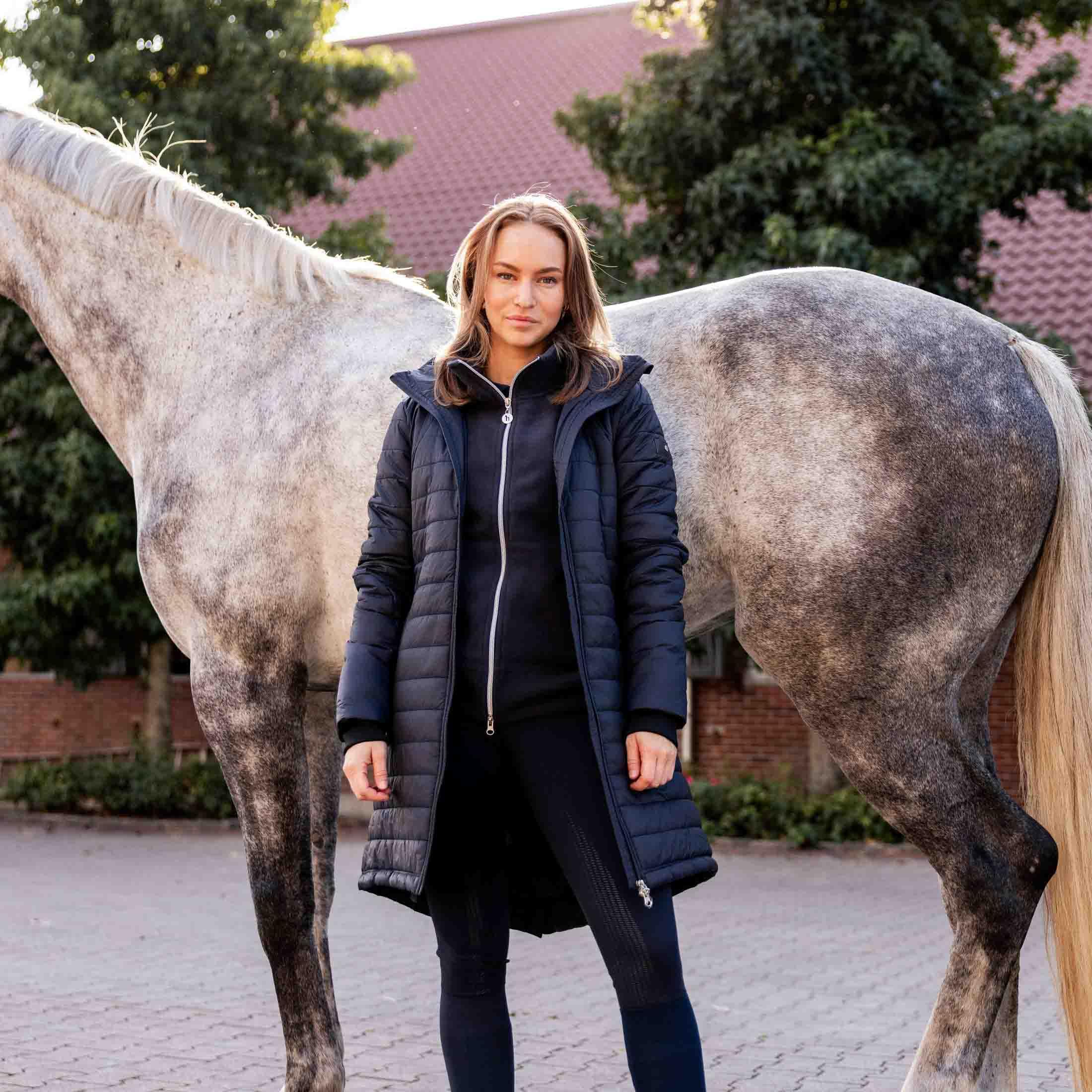 HORZE Damen Reitmantel Charlotte, Gesteppte Reitjacke Winter, wasserdicht, Blau, 40