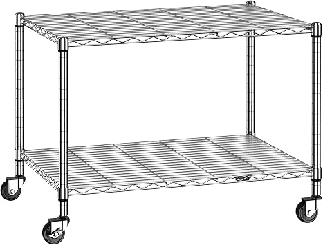 DurayLoly 2-Tier Wire Shelving with Wheels,Storage Shelves with Gaskets,Adjustable Metal Shelving Unit Shelf Organizer for Kitchen Living Room,Garage,Office,Laundry,Pantry,18"D x 36"W x 26"H,Chrome