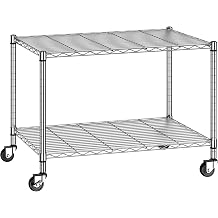 2-Tier Wire Shelving with Wheels,Storage Shelves with Gaskets,Adjustable Metal Shelving Unit Shelf Organizer for Kitchen Living Room,Garage,Office,Laundry,Pantry,18"D x 36"W x 26"H,Chrome