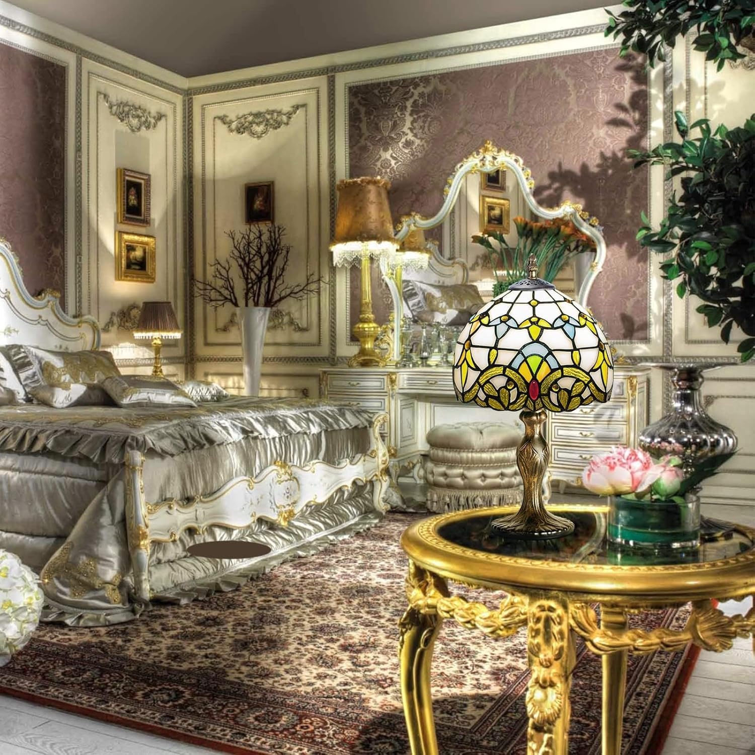Tiffany Style lampa stołowa, lampka nocna vintage lampa biurkowa antyczna sztuka rękodzieło prezenty dla miłośników dzieci salon sypialnia studio regał na książki biurko światło