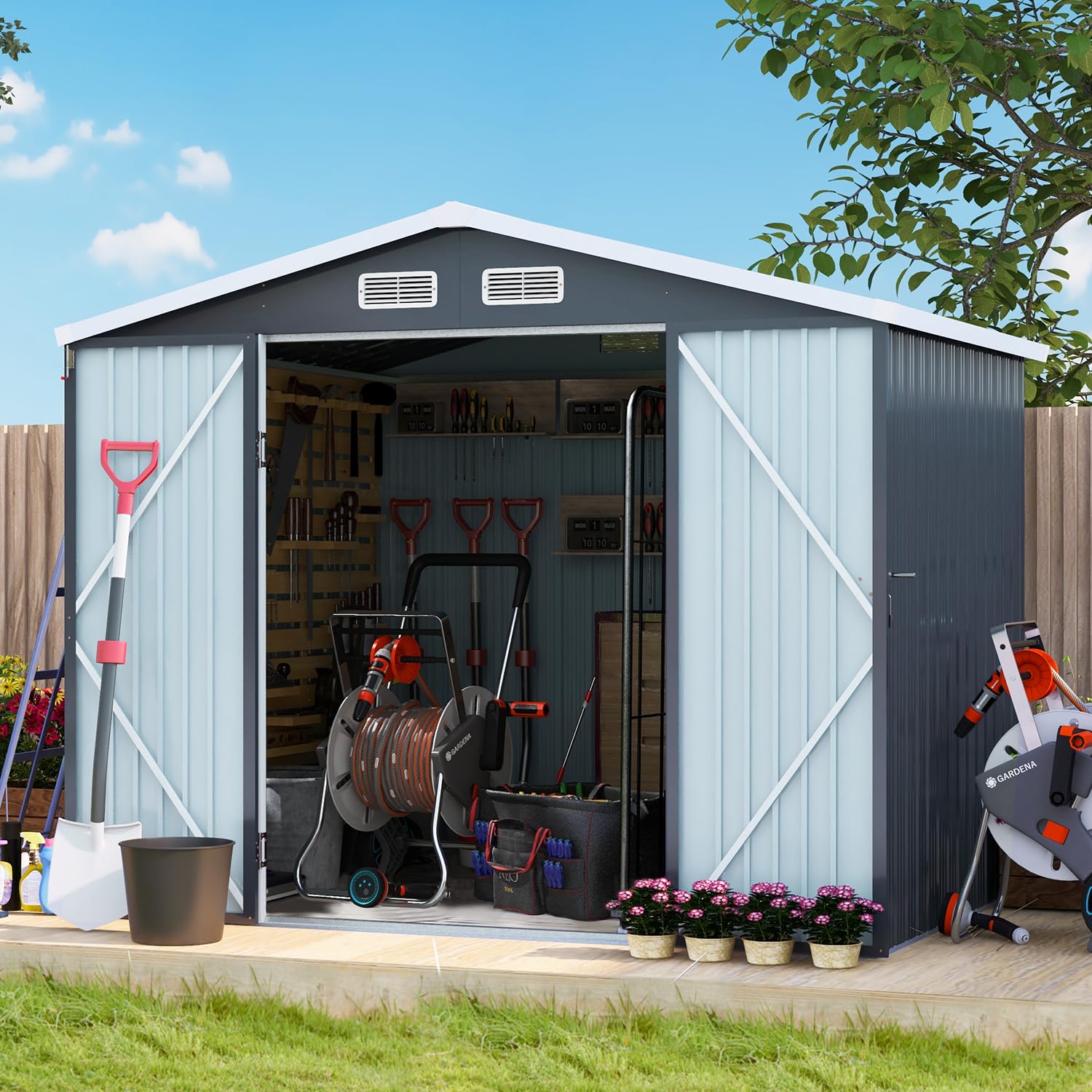 Buy Jolydale 8x6FT Outdoor Storage Shed, Metal Tool Storage Shed with