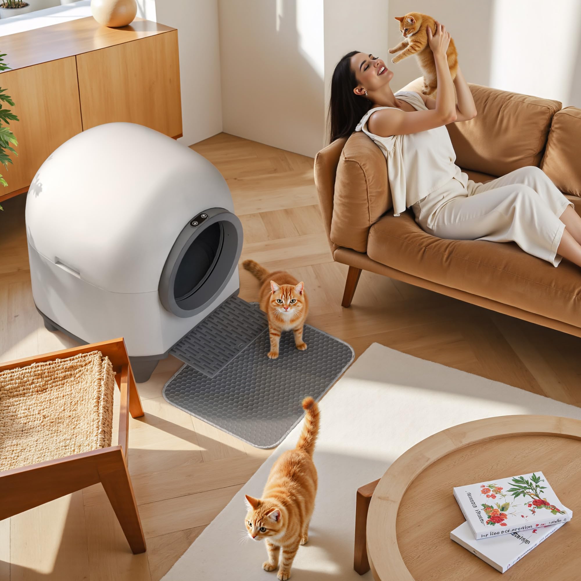 JUMMICO Selbstreinigende Katzentoilette, 90 Liter,XXL katzenklo selbstreinigend, APP-gesteuert, Desodoriert, Mit Katzenstreu Matte, Geeignet für mehrere Katzen selbstreinigende katzentoilette