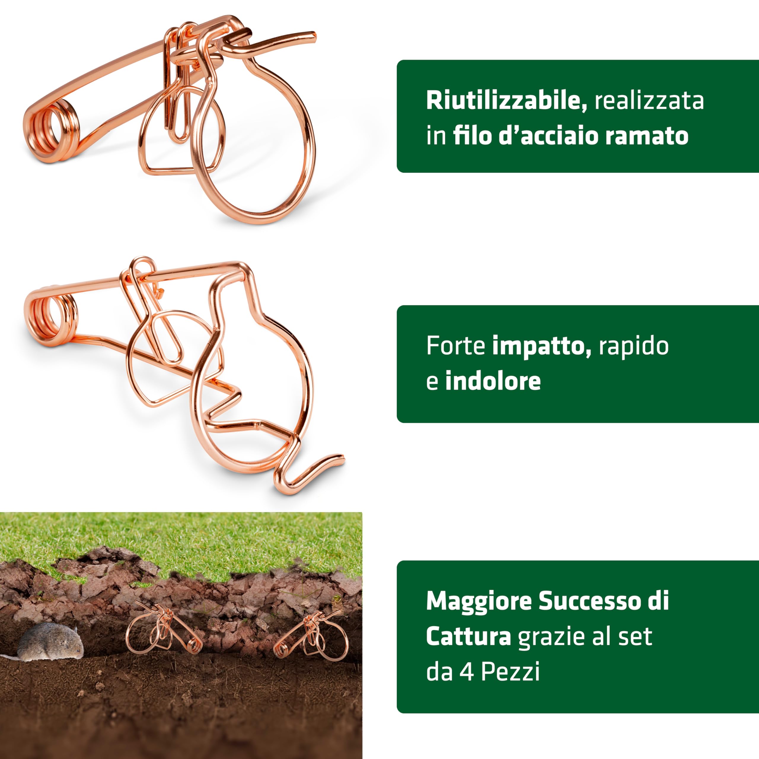 GARDIGO® 4x Trappole per Arvicole in Filo di Rame - Modello Bavarese | Trappola per Talpe riutilizzabili per combattere Talpe e Arvicole | Deterrente per Arvicole | 5,5x8x15,5cm | Anti Talpe, Arvicole