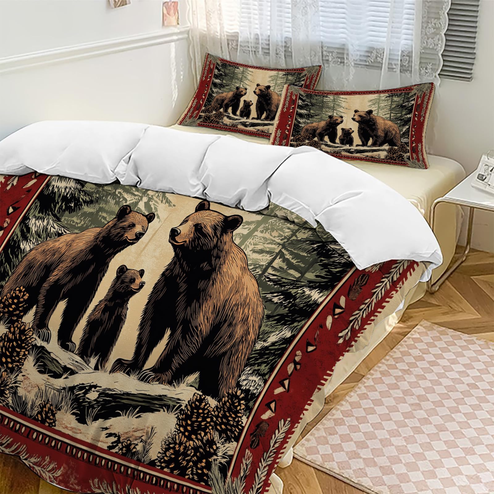 Housse de couette ours brun 140x200 ensemble literie animaux sauvages garçon