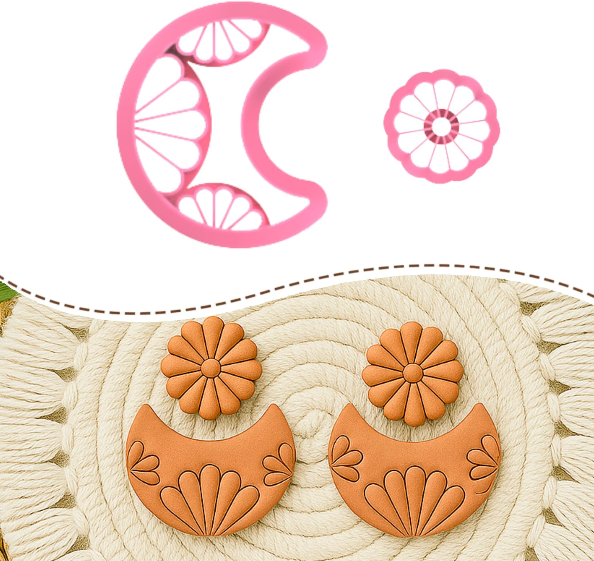 Polymer Clay Cutter Cutters | Clay Tools | Boho Daisy Moon Clay Cutters | Jewellery Earing Making | Color May Vary | Set of 2 |