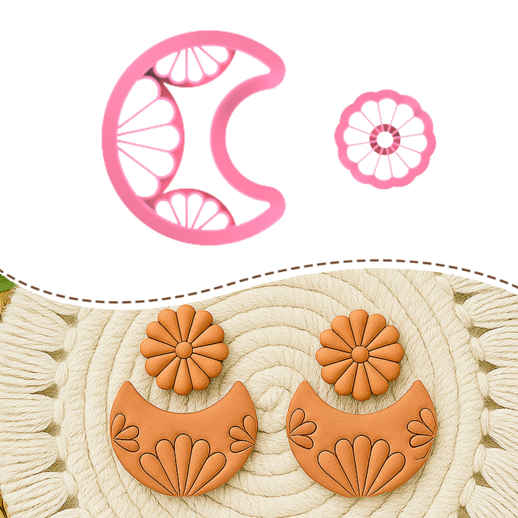 Polymer Clay Cutter Cutters | Clay Tools | Boho Daisy Moon Clay Cutters | Jewellery Earing Making | Color May Vary | Set of 2 |