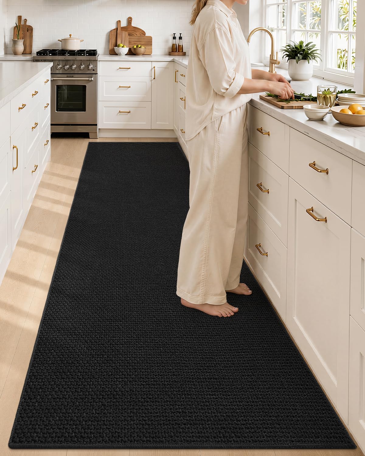 COLOR&GEOMETRY Thin Kitchen Runner 90x300cm Rubber Backed Non Slip,Black — image 1