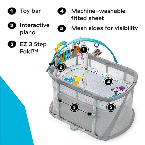 Miniatura 4 de Baby Einstein Kick & Snooze 3 en 1 - Corral plegable, moisés y gimnasio de juego musical, incluye sábana bajera, 3 pasos fácil de plegar, juguete de