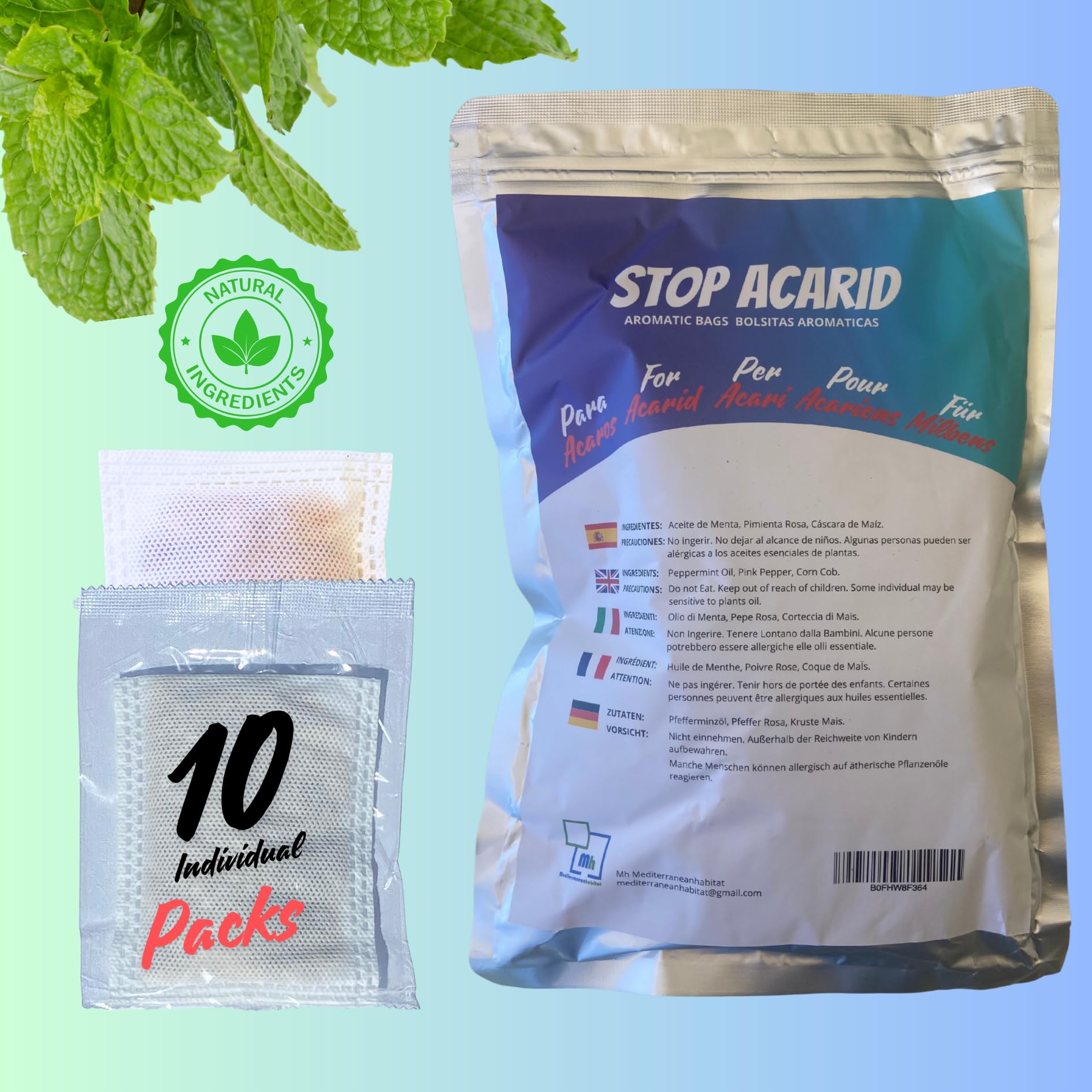 Tratamiento antiácaros a Base de Hierbas | Eliminador Natural de ácaros | Ahuyenta ácaros y polillas en Ropa de Cama, sofás, armarios, alfombras y Cojines | Pack de 10