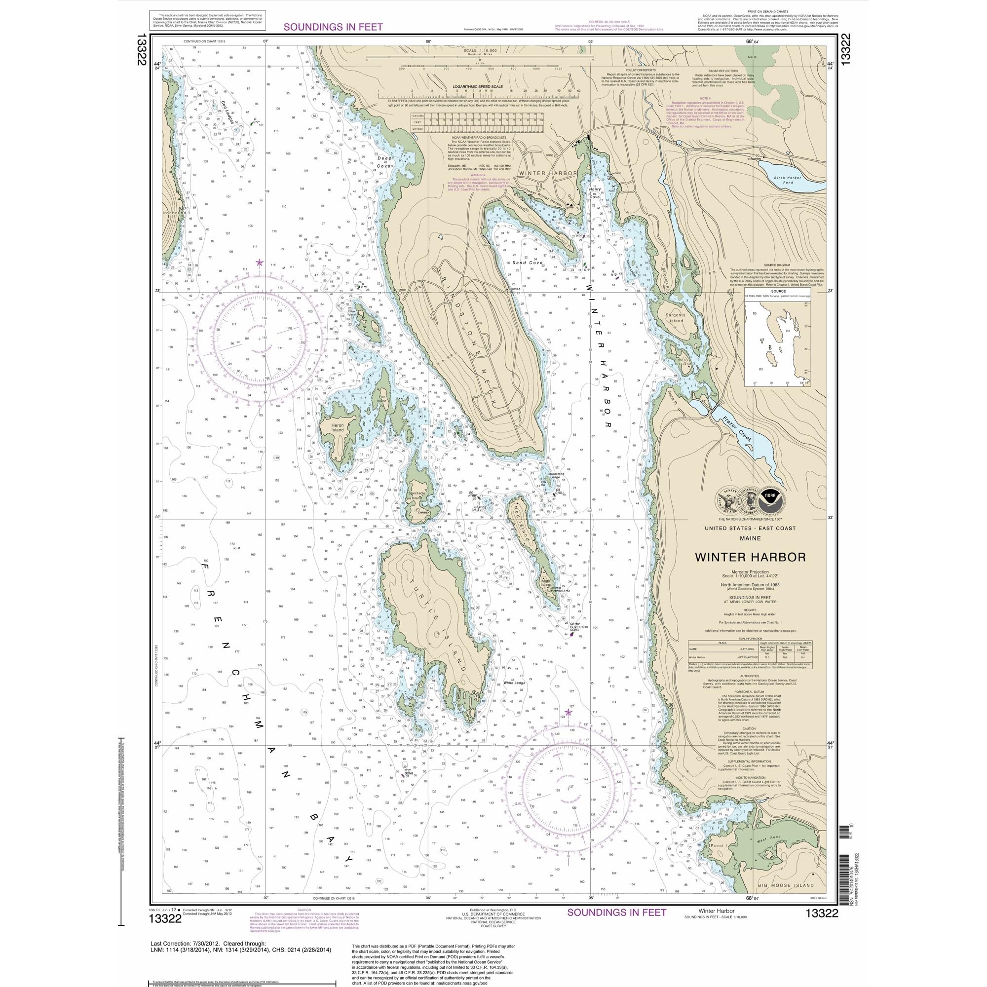 Paradise Cay Publicatoins, Inc. Historical NOAA Chart 13322: Winter Harbor - Print on Demand - Historic Version or Updated NCC