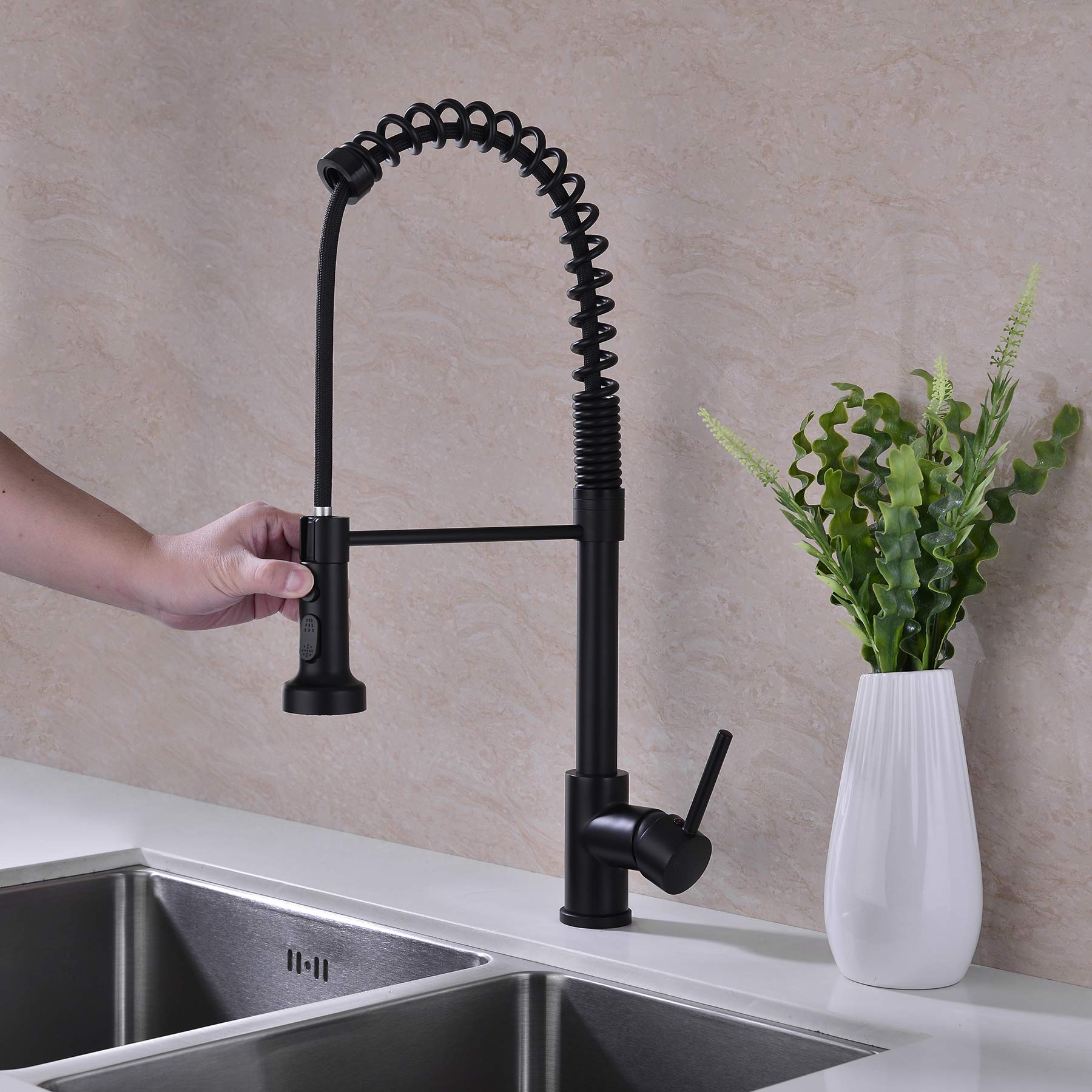 Fonveth Kitchen Faucet, Black Matte Kitchen Sink Faucet, Pre Rinse