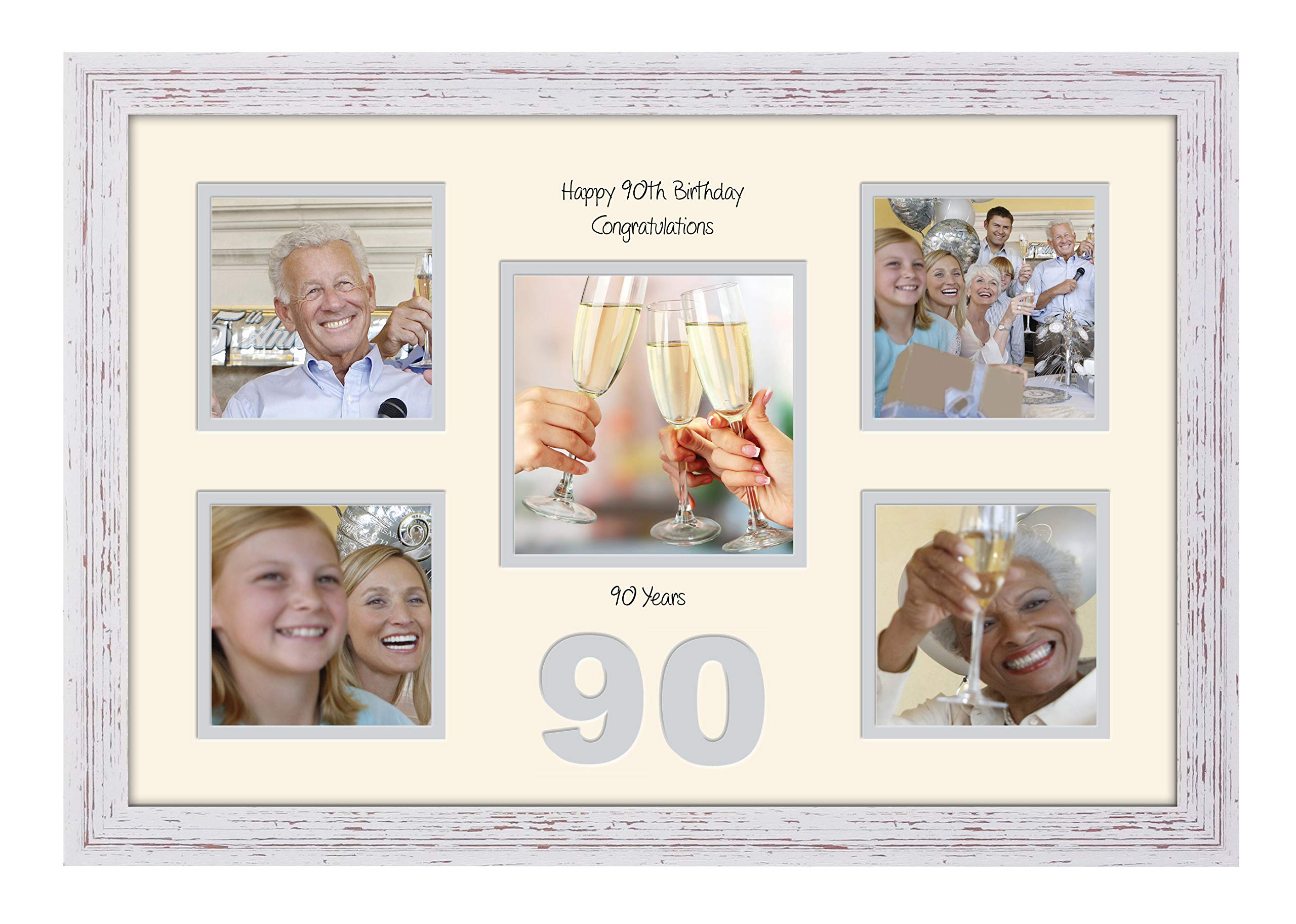 Photos In A Word Shabby Chic Finish Frame Cream Mount Grey Inside 90Th Birthday Photo Frame 4"X4" X4 And 5"X5" Photo 973D (Shabby Chic Finish Frame Cream Mount Grey Inside)