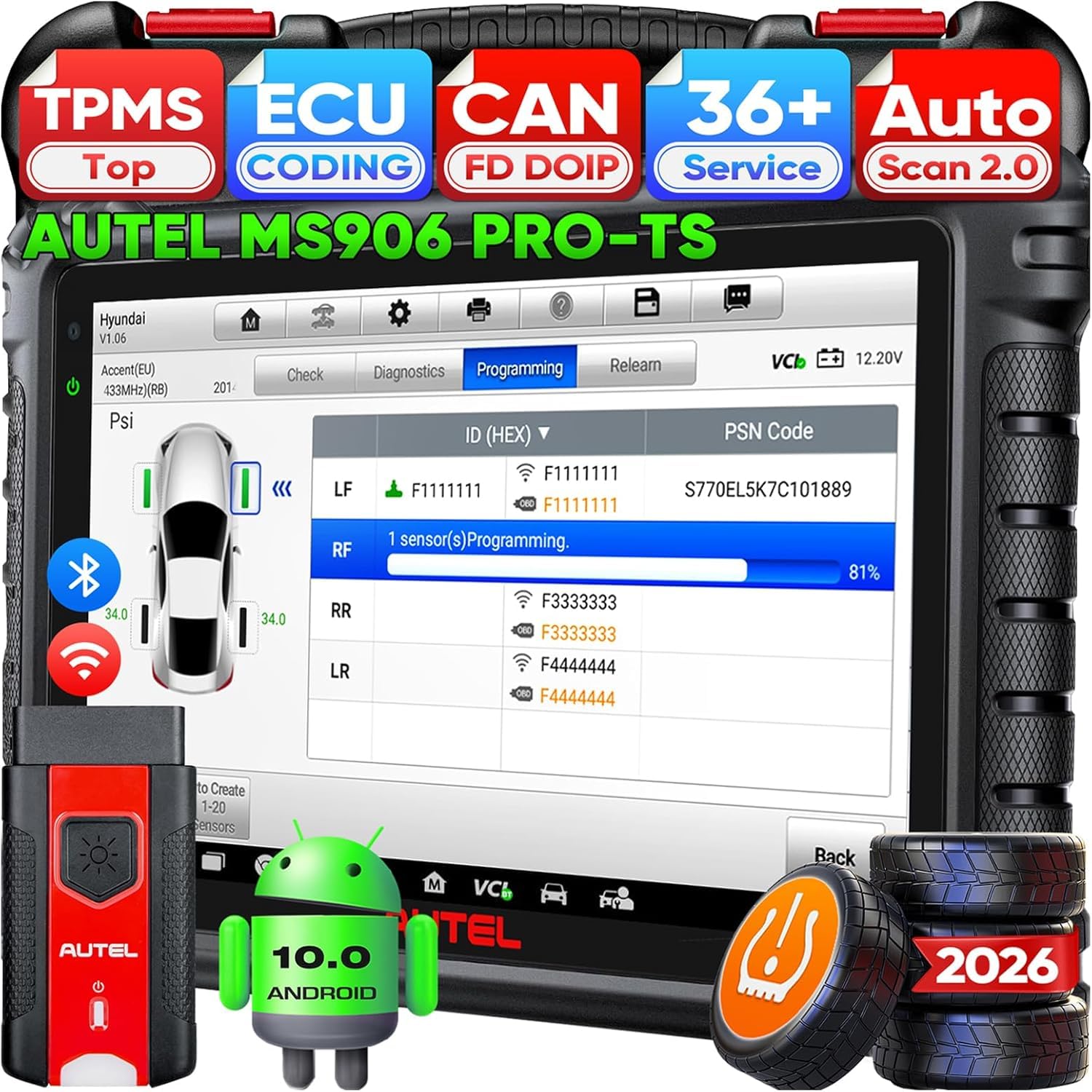 Autel MaxiSYS MS906 PRO-TS Diagnosegerät Auto, 2026 MS906 Pro TS Ver Verbesserter MS906MAX MS906PRO MP900TS MP900BT, Fortschrittliche TPMS, CAN FD&DoIP, Bidirektionales, 3K+ Aktive Tests, 36+ Dienste