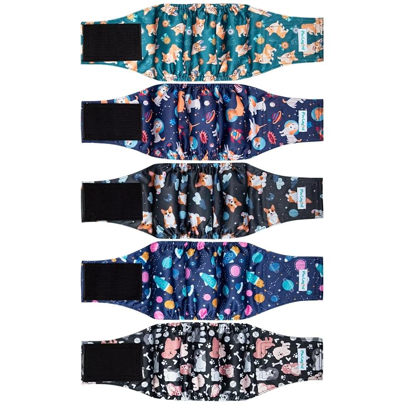 Fralda reutilizável para cães machos com absorvente Paw Legend Space Dog tamanho Large, pacote com 5