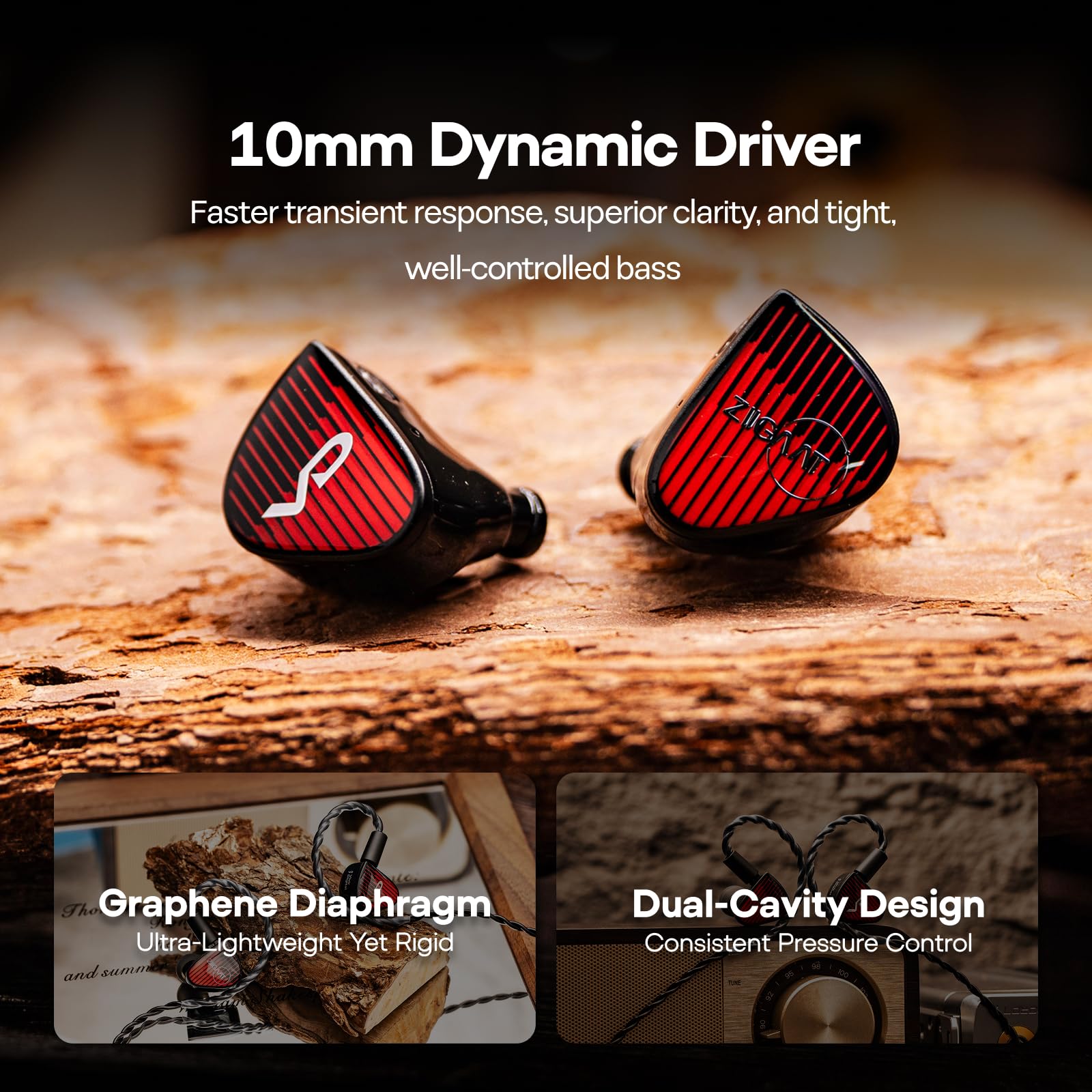 Linsoul ZiiGaat x Vivir Digital Rumba – IEM Driver Grafeno 10mm, Auriculares HiFi con Subgraves, Cable Extraíble 2 Pines para Audiófilos, Gaming y Música (3,5mm Sin Mic)