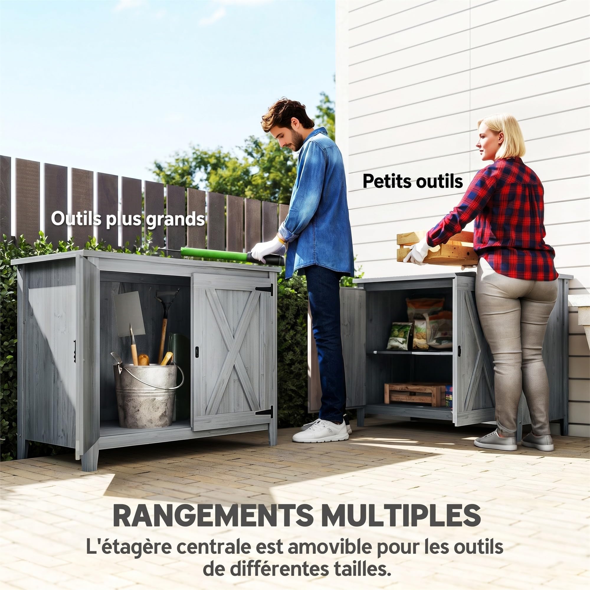 Outsunny Armoire de Jardin en Bois Étagères 110 x 60 x 88,5 cm Gris Clair