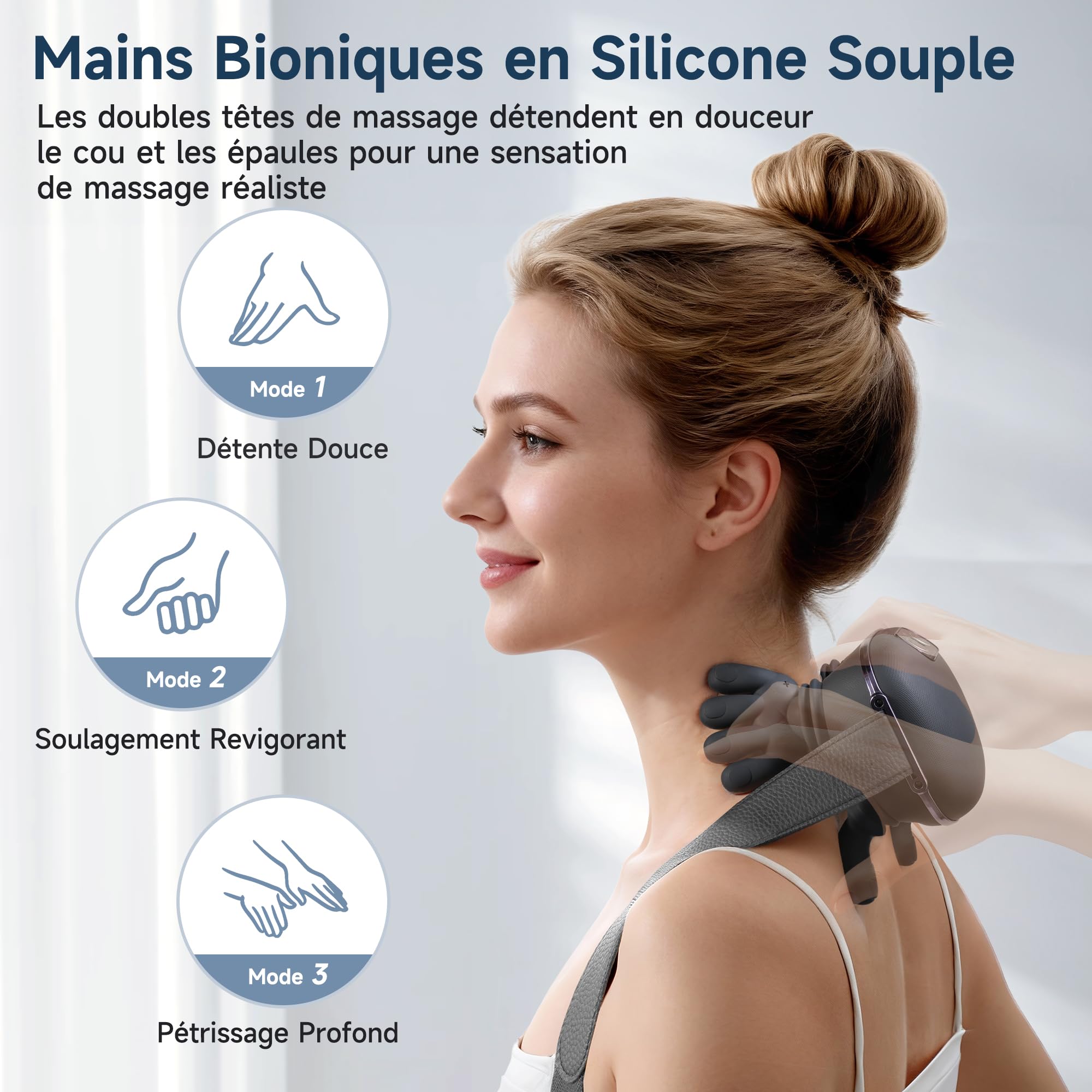 Masseur Cervical à Main Bionique - 4D Massage Cervicales et Cou avec 3 Niveaux D’Intensité et 2 Niveaux de Chaleur - Électrique Chauffants Appareil de Massage Dos Cadeau Femme Homme (Noir)