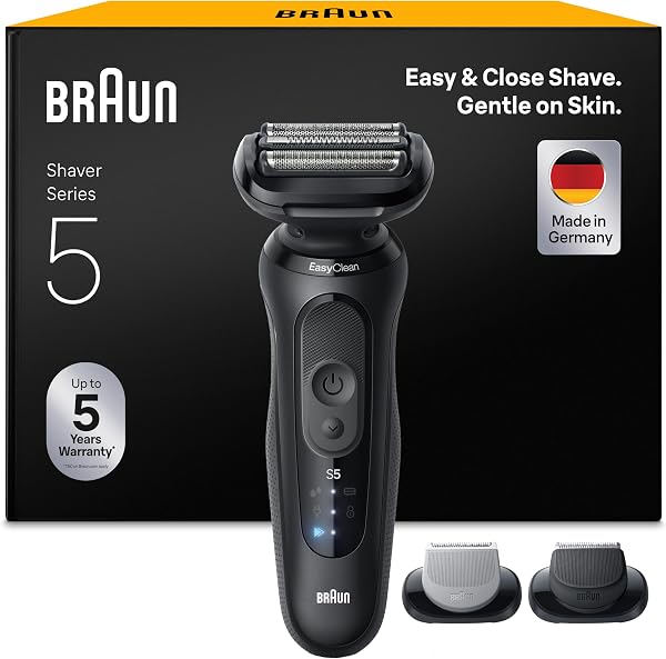Braun Afeitadora Eléctrica Hombre Series 5, Máquina De Afeitar Barba En Seco Y En Mojado, 2 Modos De Afeitado, 50 Min De Uso, Cabezal De Recortadora Corporal, Estuche De Viaje, 52-N1650SI, Negro - 1
