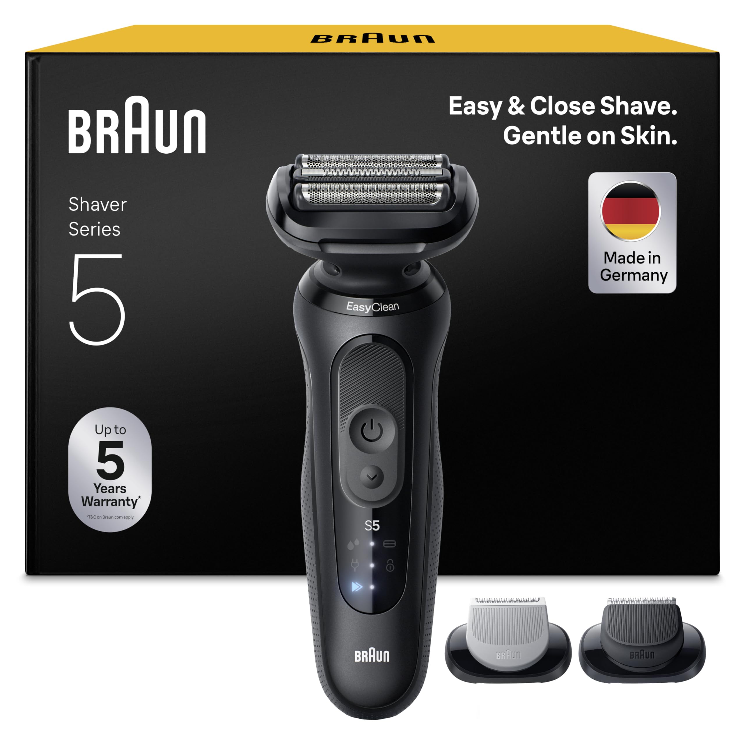 Braun Afeitadora Eléctrica Hombre Series 5, Máquina De Afeitar Barba En Seco Y En Mojado, 2 Modos De Afeitado, 50 Min De Uso, Cabezal De Recortadora Corporal, Estuche De Viaje, 52-N1650SI, Negro