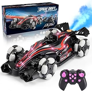 Voiture Télécommandée Enfant 3-12 Ans - Bolide de Course avec Lumières et Fumée - 2.4Ghz - Cadeau Garçon Fille (Rouge) - Jouet Sécuritaire