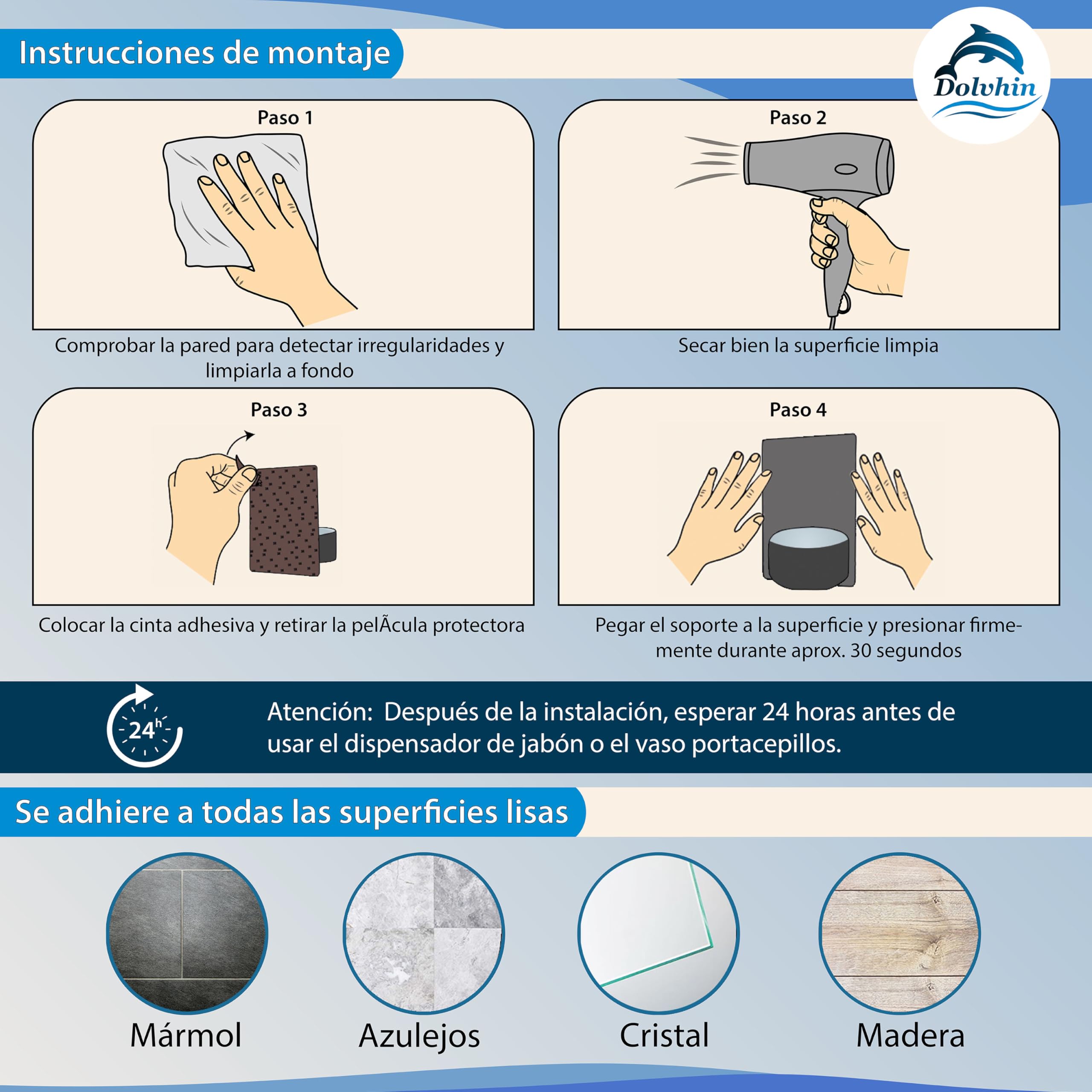 Set Dispensador Jabón & Portacepillos de Dientes | Vidrio Esmerilado y Acero Inoxidable | Soporte Vaso Cepillos sin Taladro | Dosificador de Pared Adhesivo | Juego de Baño | Negro Mate