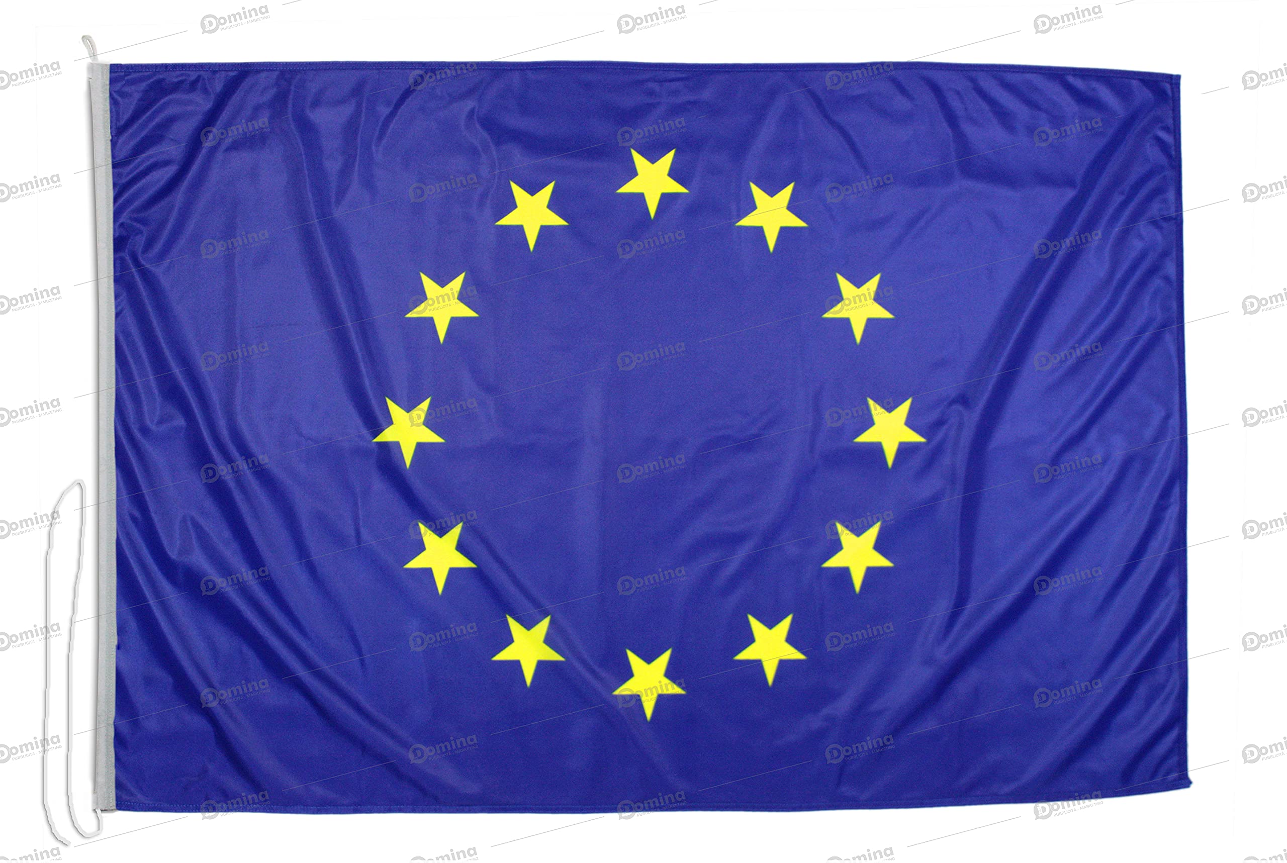 Kit 2 bandiere istituzionali 225x150 cm (ITA/EU) in tessuto nautico da 115g/m², bandiere italia e europa 225x150 con cordino, doppia cucitura perimetrale e fettuccia di rinforzo