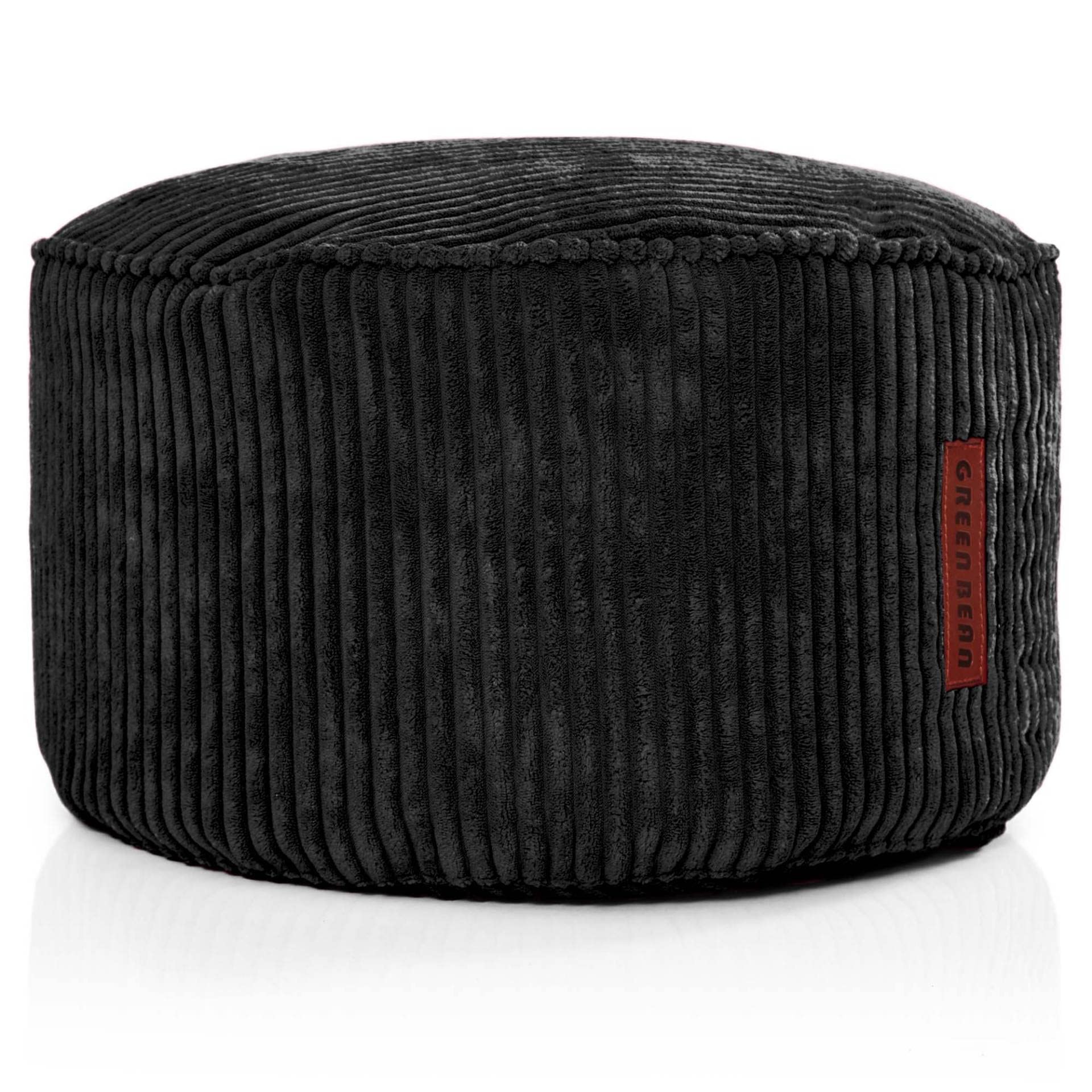 Green Bean® Indoor Sitzhocker Pouf 45x25cm EPS-Perlen Füllung & Cordstoff Kuschelig Weich Waschbar - Drinnen Bodenkissen Liegekissen Sitzkissen Sitzhocker Relax-Sessel Kinder Erwachsene Stoff Schwarz