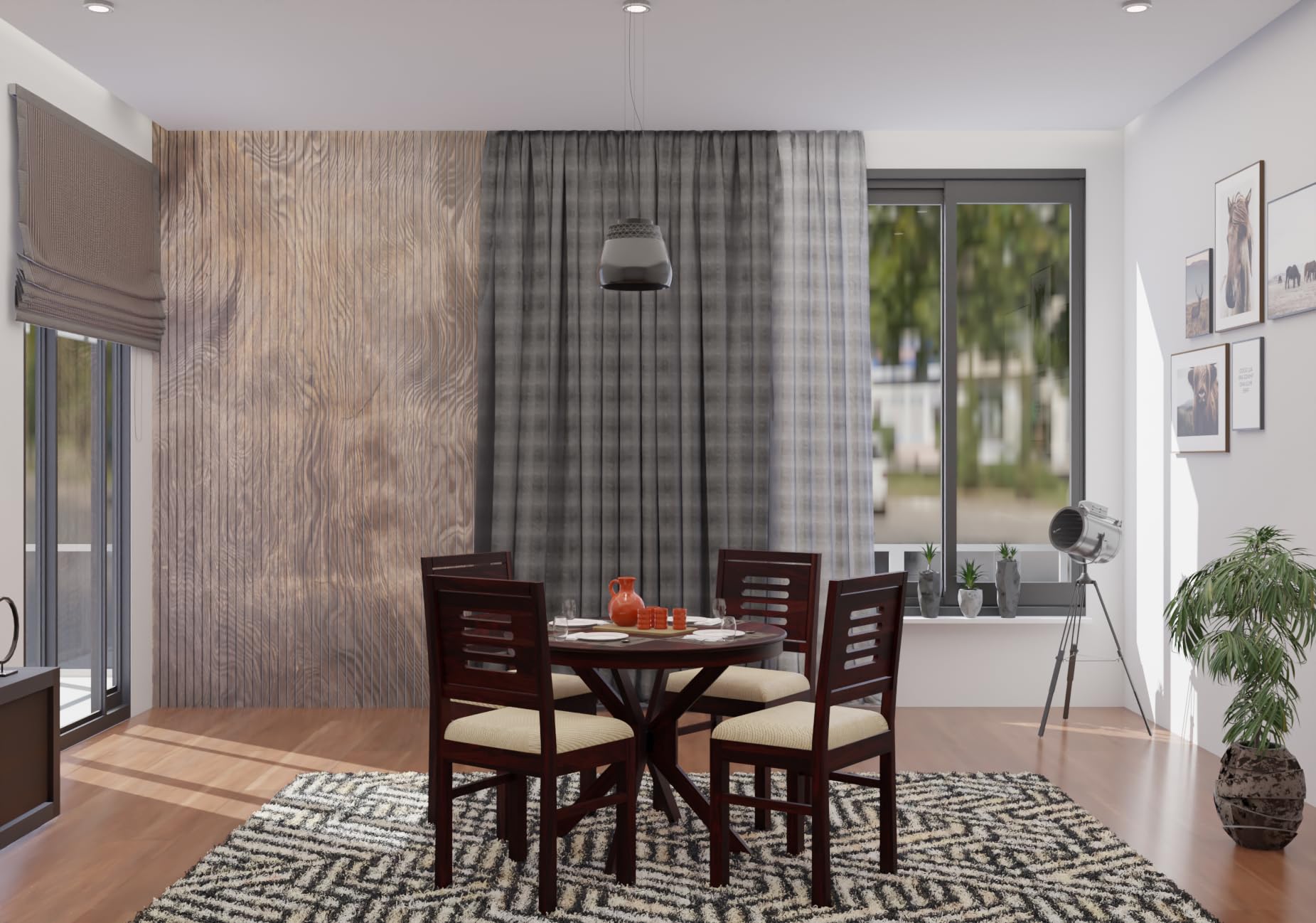 Krishna Wood Decor Round Dining Table 4 Seater With Chair | Dining Table Set | Dining Room Furniture | Wooden Table | Round Shape