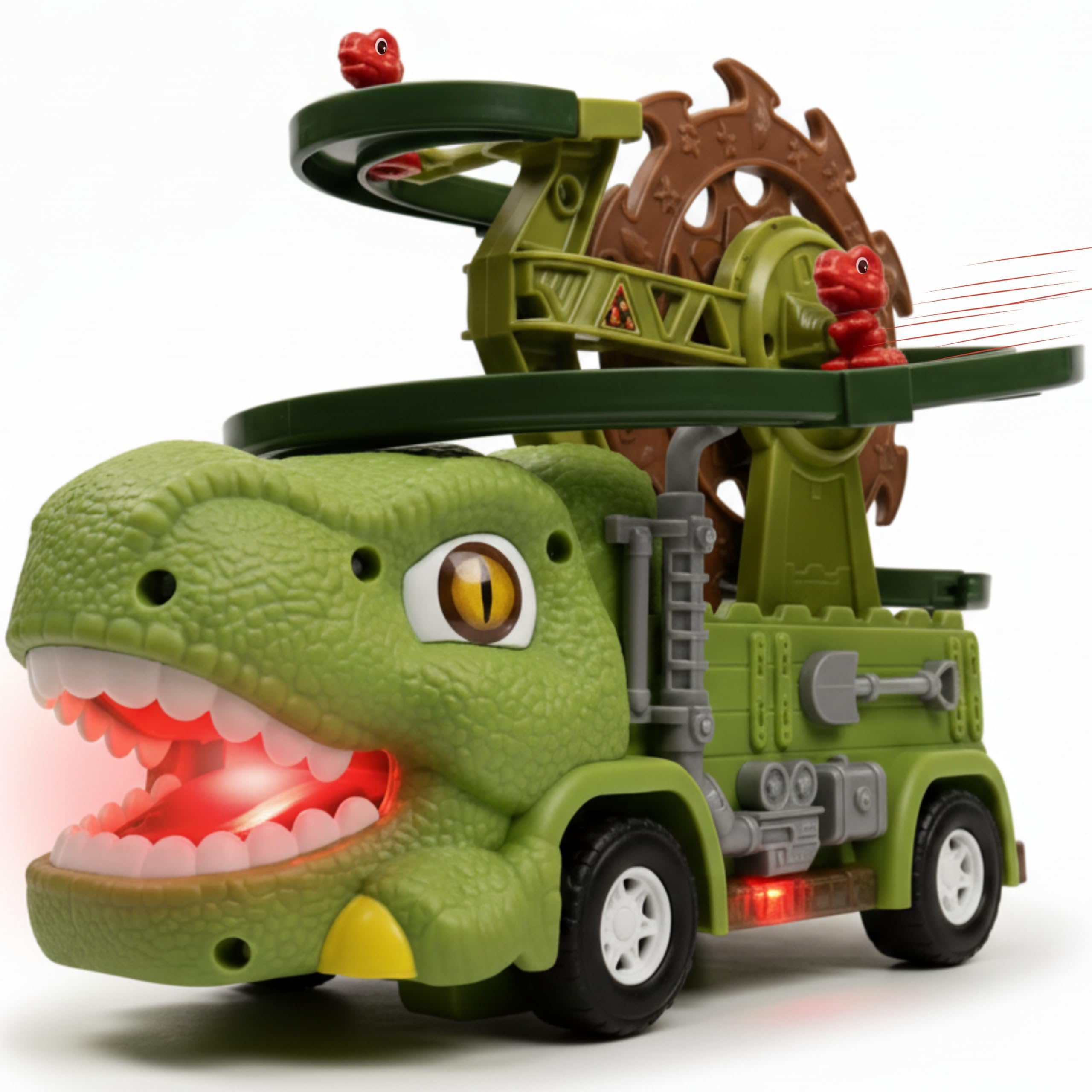 HOLYFUN Dinosaur Truck For Kids With 6 Mini Dinosaurs And 6 Pull Back