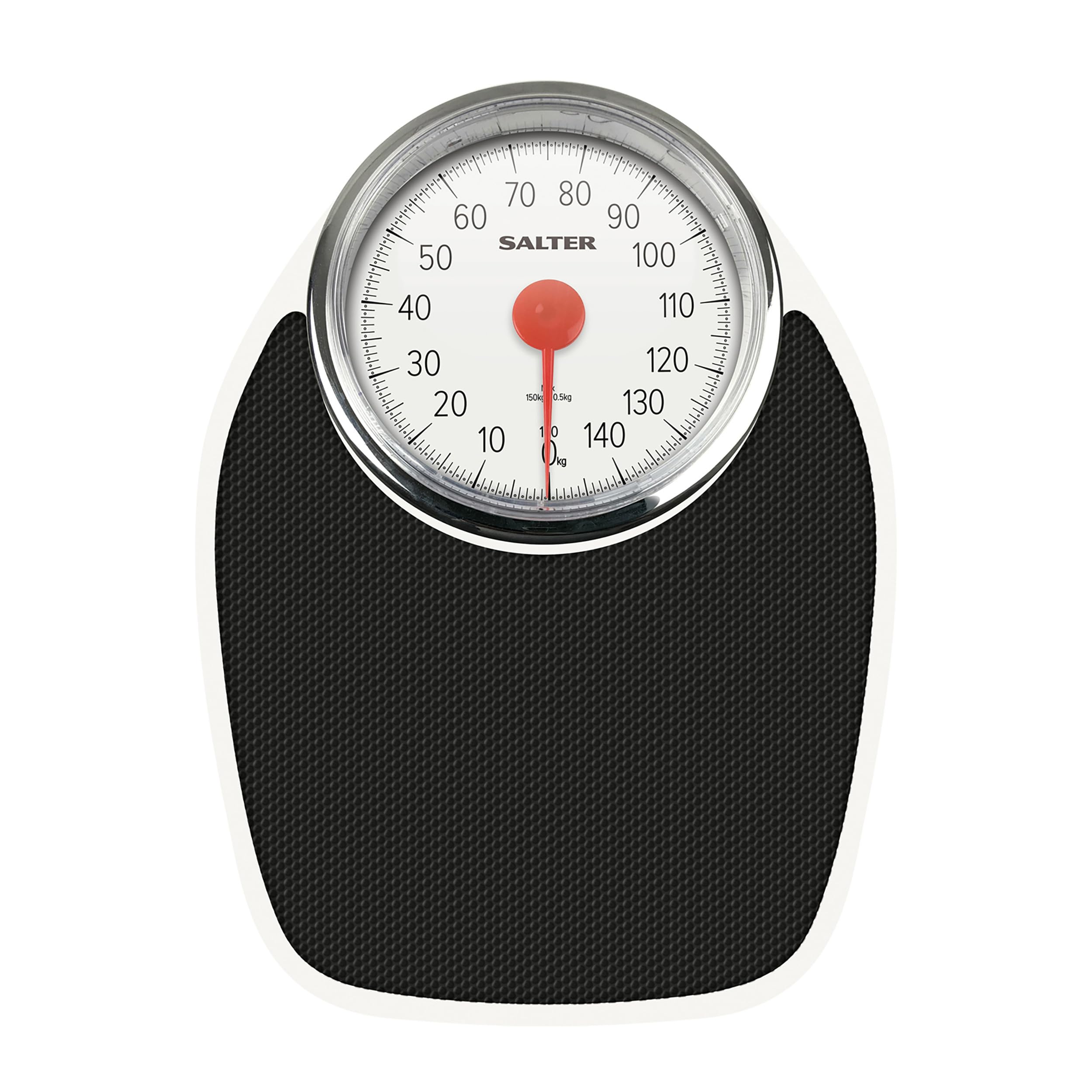 Salter 195 WHKR - Bilancia meccanica da bagno Doctor Style, bilancia fitness, capacità massima 150 kg, ampia pedana, ampio quadrante da 180 mm, finitura in gomma, solo chilogrammi