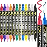Betem Canetas de tinta acrílica de ponta dupla, canetas de tinta acrílica premium para madeira, tela, pedra, pintura rupestre, vidro, superfícies de cerâmica, artesanato faça você mesmo (marcadores de