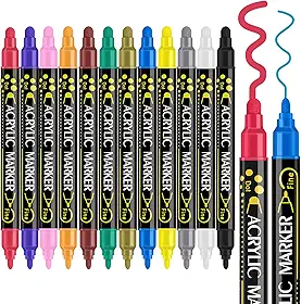 Betem Canetas de tinta acrílica de ponta dupla, canetas de tinta acrílica premium para madeira, tela, pedra, pintura rupestre, vidro, superfícies de cerâmica, artesanato faça você mesmo (marcadores de