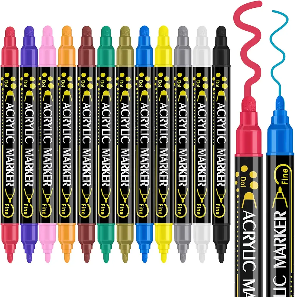 Betem Canetas de tinta acrílica de ponta dupla, canetas de tinta acrílica premium para madeira, tela, pedra, pintura rupestre, vidro, superfícies de cerâmica, artesanato faça você mesmo (marcadores de