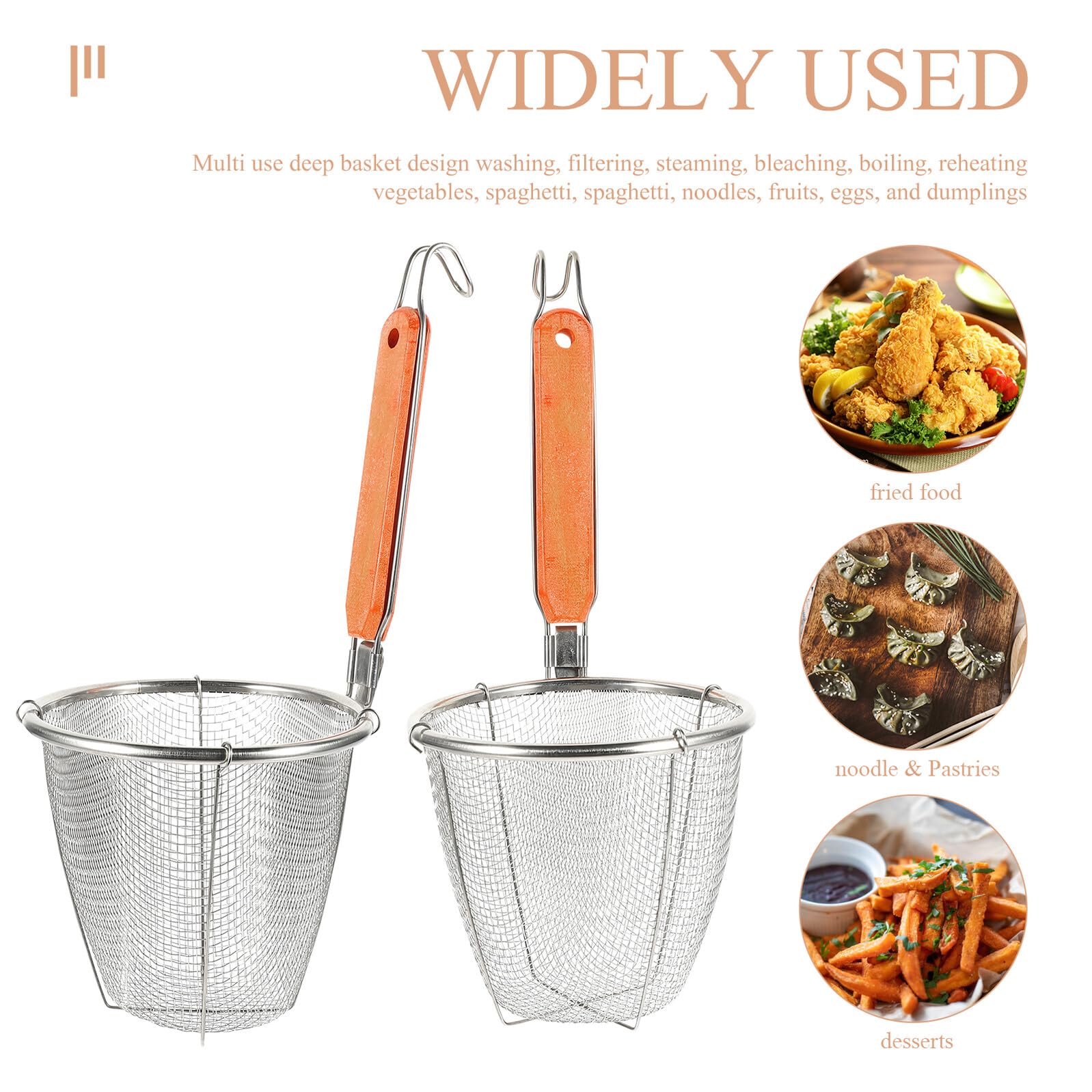 IMIKEYA 4 Stück Nudelsieb Edelstahl Feines Siebgewebe mit Holzgriff Ergonomisch Küchensieb Abtropflöffel für Pasta und Gemüse