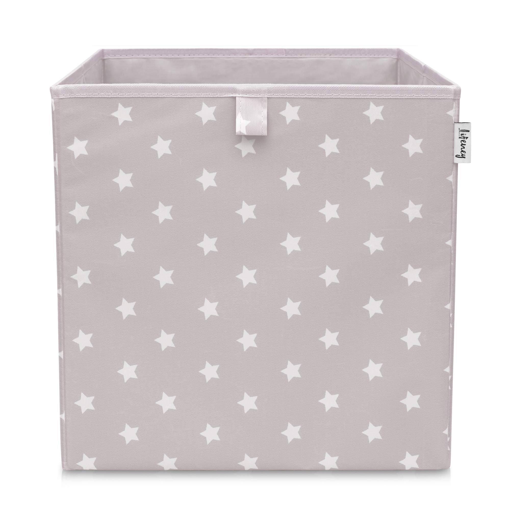 LIFENEY Storage Box with Star Motif in Light Grey, Toy Box with Stars Suitable for Cube Shelves, Organiser Box for the Children's Room, Storage Basket as Accessory, 33 x 33 x 33 cm